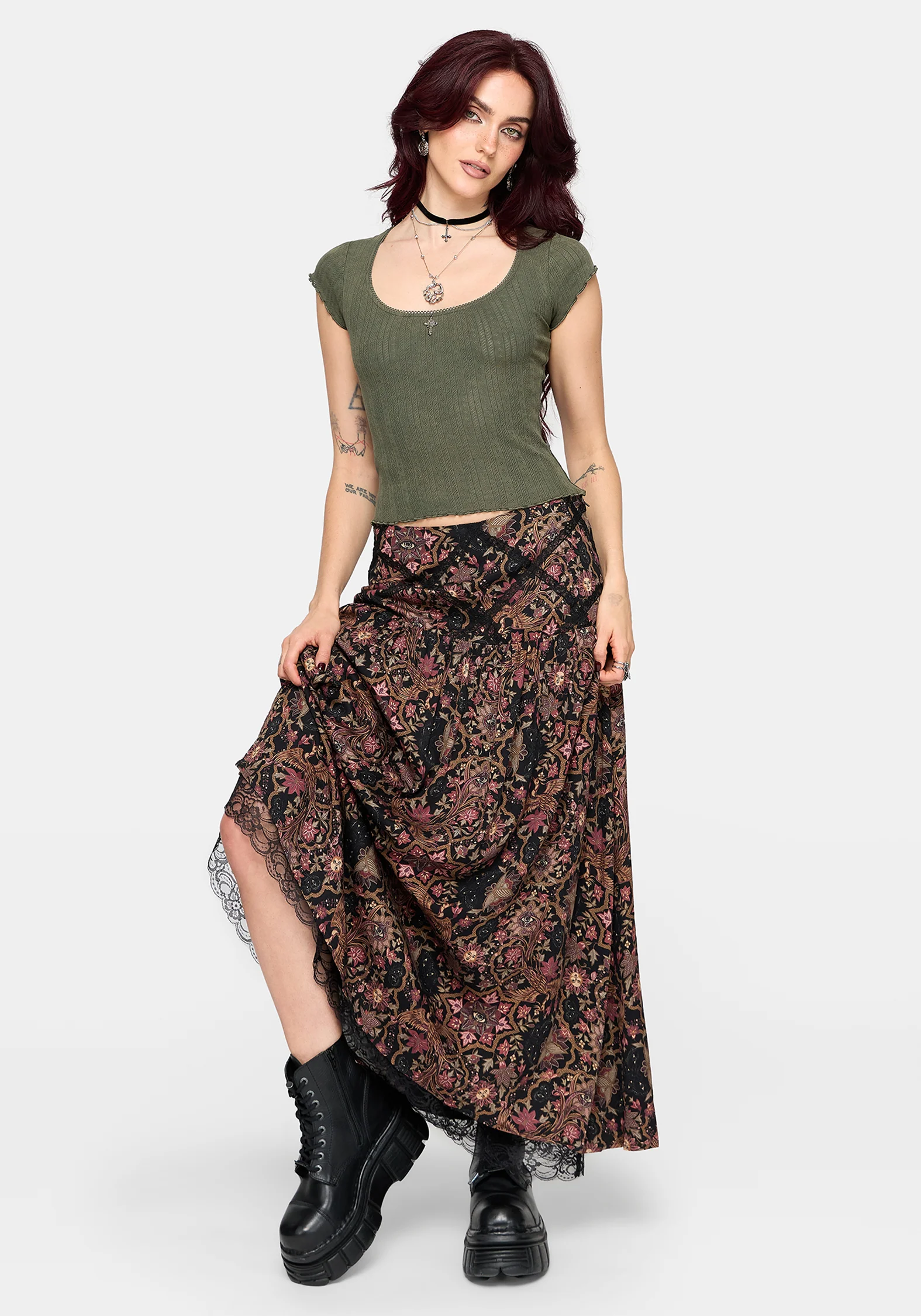 Lucera Short Sleeve Pointelle Scoop Neck Top - Khaki - Image 6