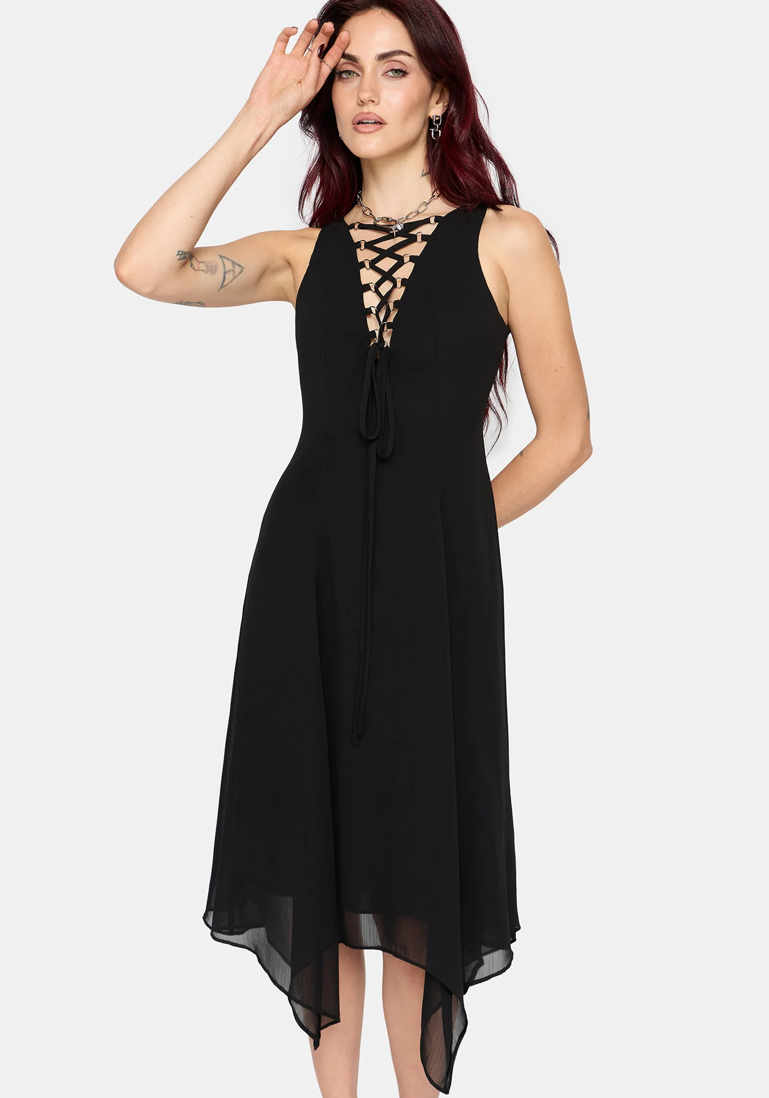 Luciana Lace Up Neck Chiffon Midi Dress - Image 4