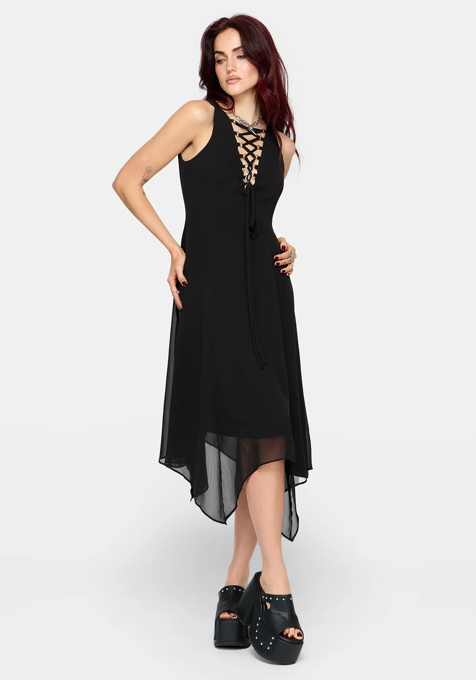 Luciana Lace Up Neck Chiffon Midi Dress - Image 6