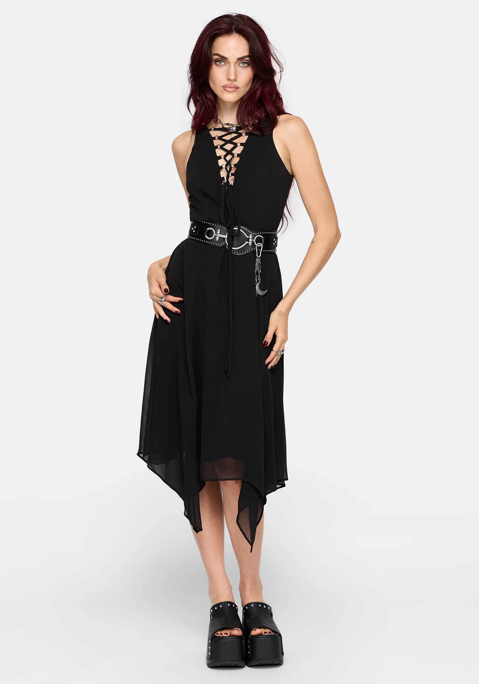 Luciana Lace Up Neck Chiffon Midi Dress - Image 8