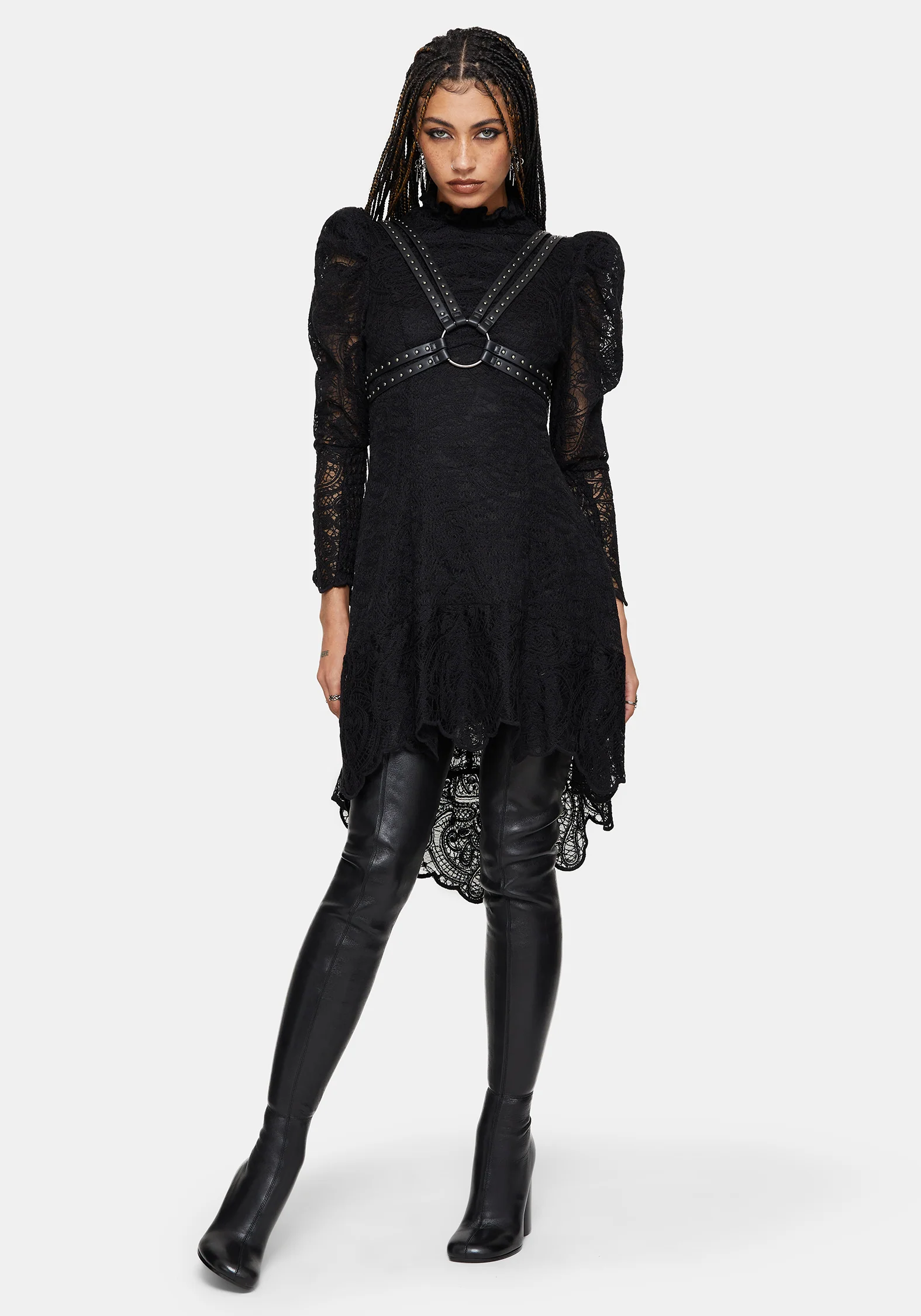 Lyra Hoch Hals Spitze Mini Kleid - Image 9