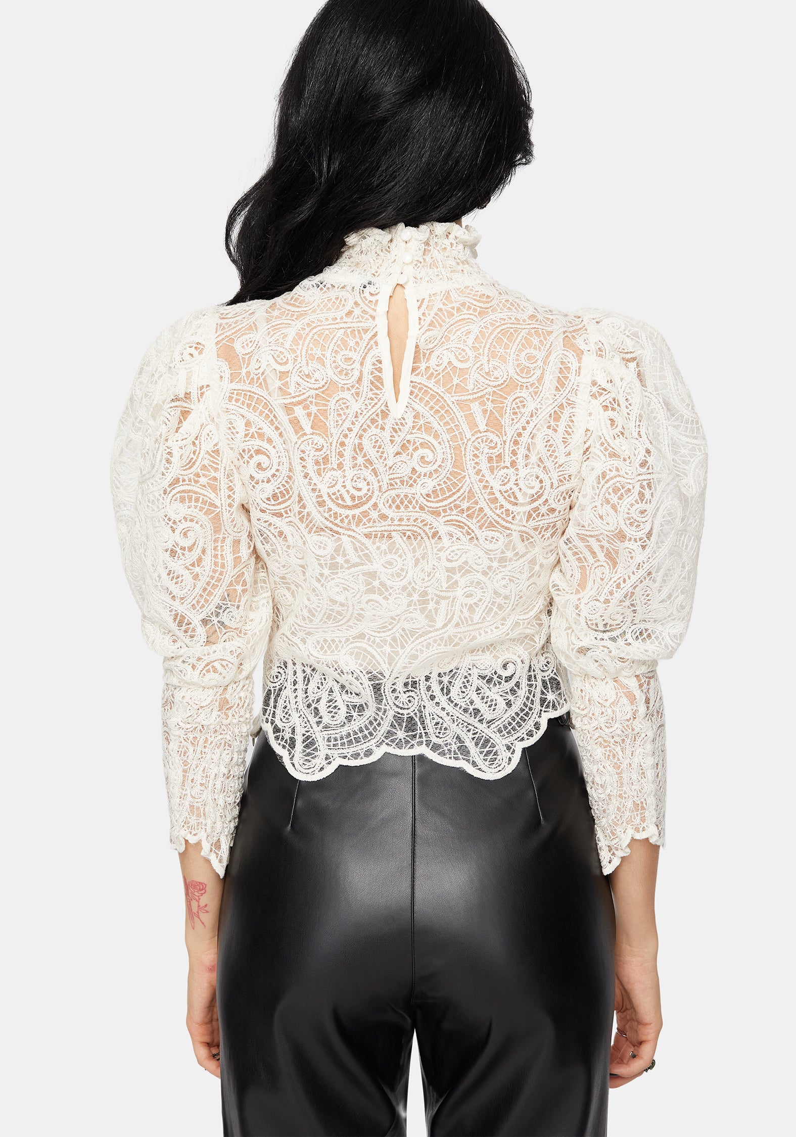 Lyra Spitze Gerafft Hoch Hals Bluse - Image 3