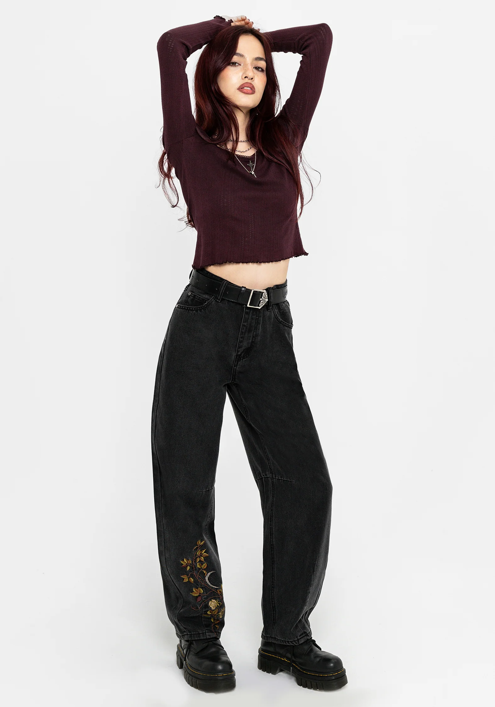 Maleah Embroidered Denim Barrel Jeans - Image 2