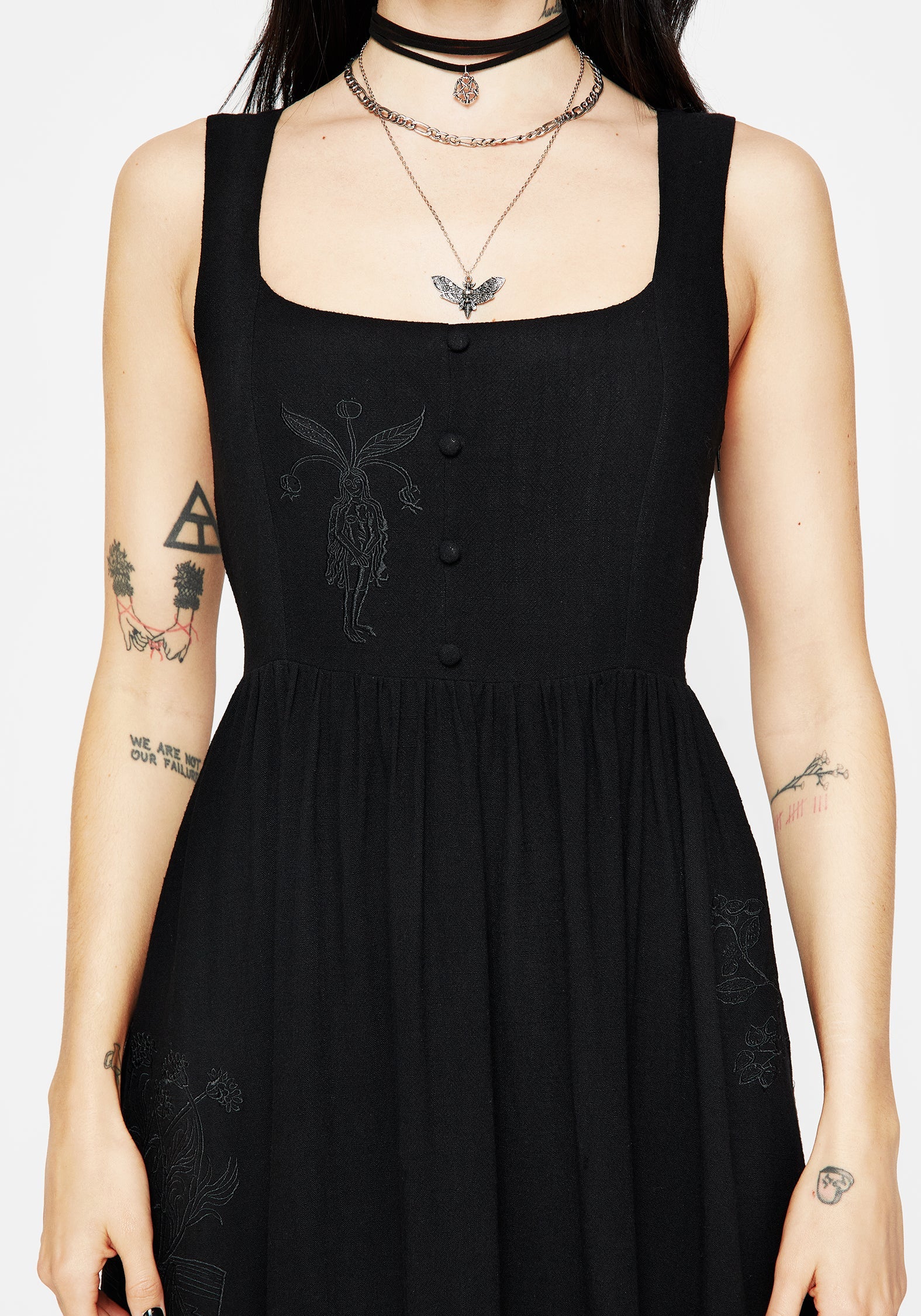 Mandrake Leinenmischung Bestickt Midi Kleid - Image 2