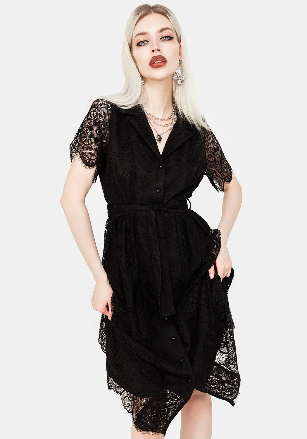 Martyr Kragen Spitze Midi Hemd Kleid - Image 5