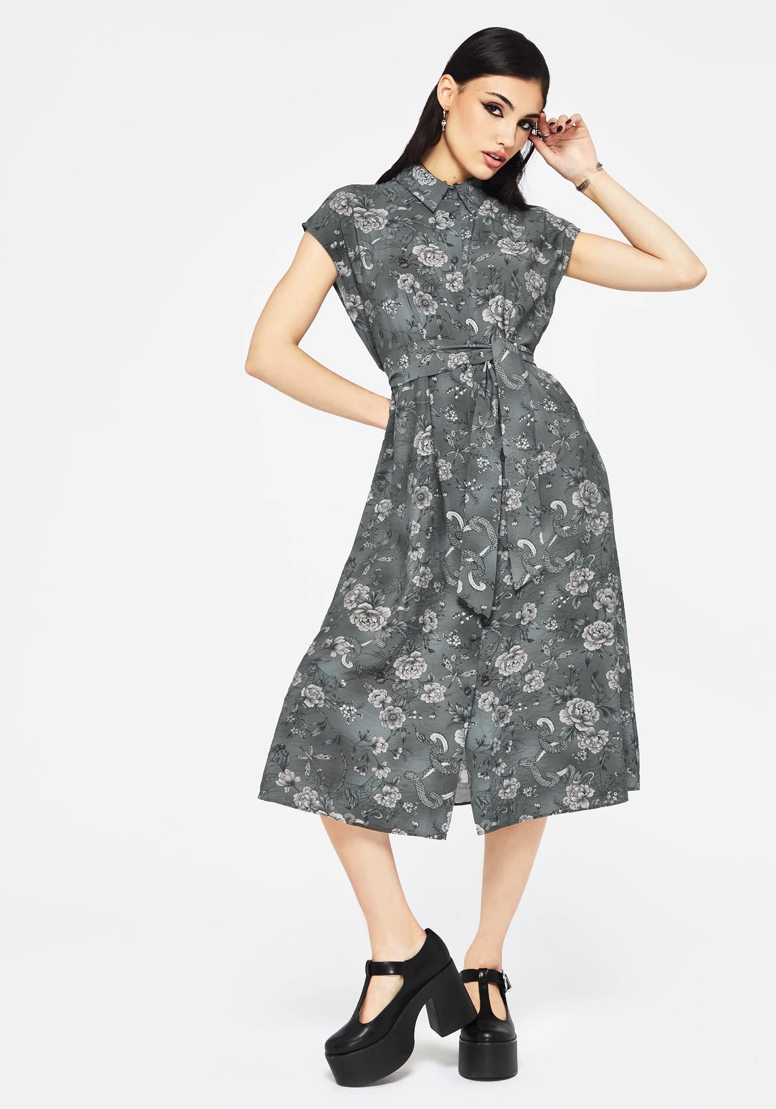 Meadow Blumenmuster Serpent Druck Midi Hemd Kleid