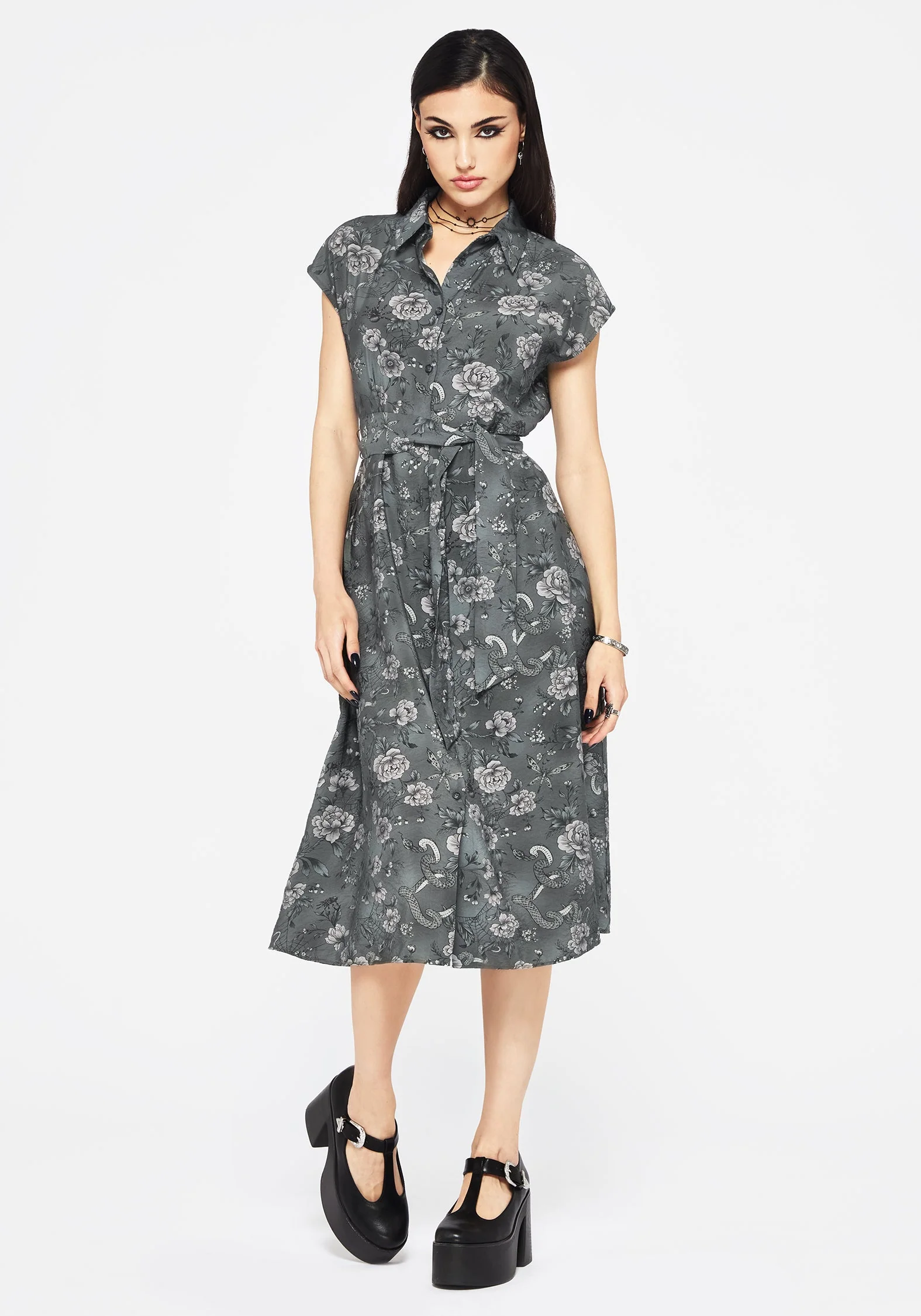 Meadow Blumenmuster Serpent Druck Midi Hemd Kleid - Image 4