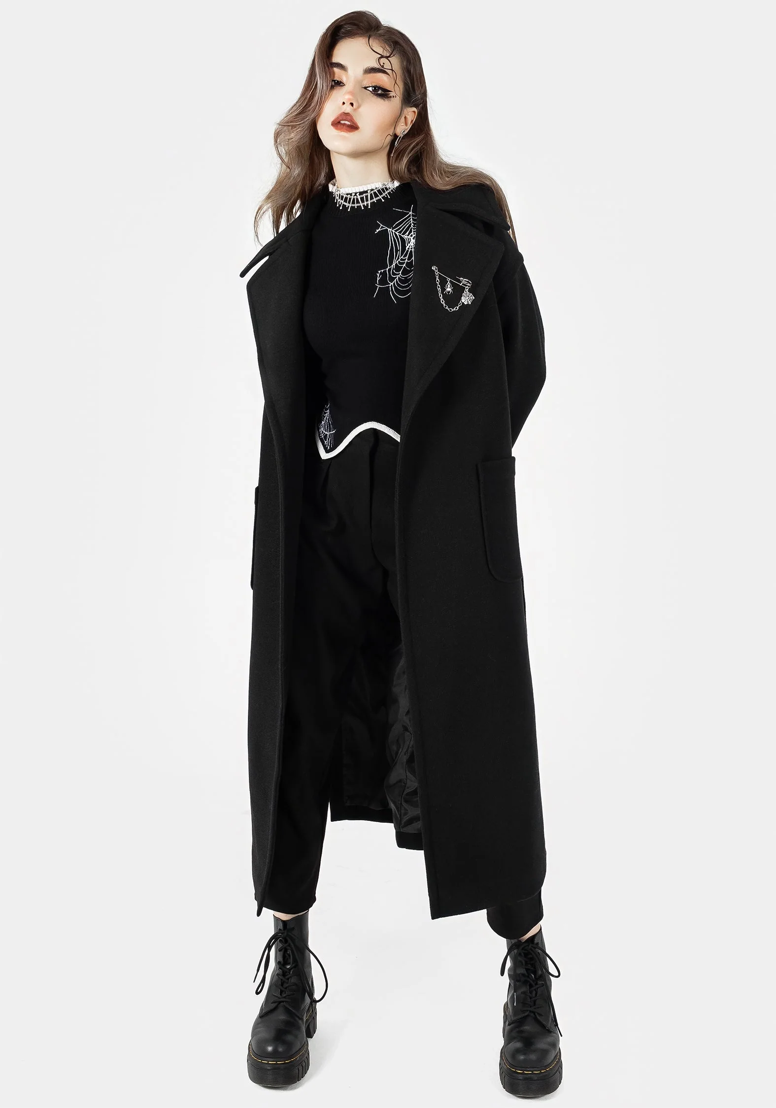 Meltdown Oversize Mantel Mit Brosche - Schwarz - Image 5