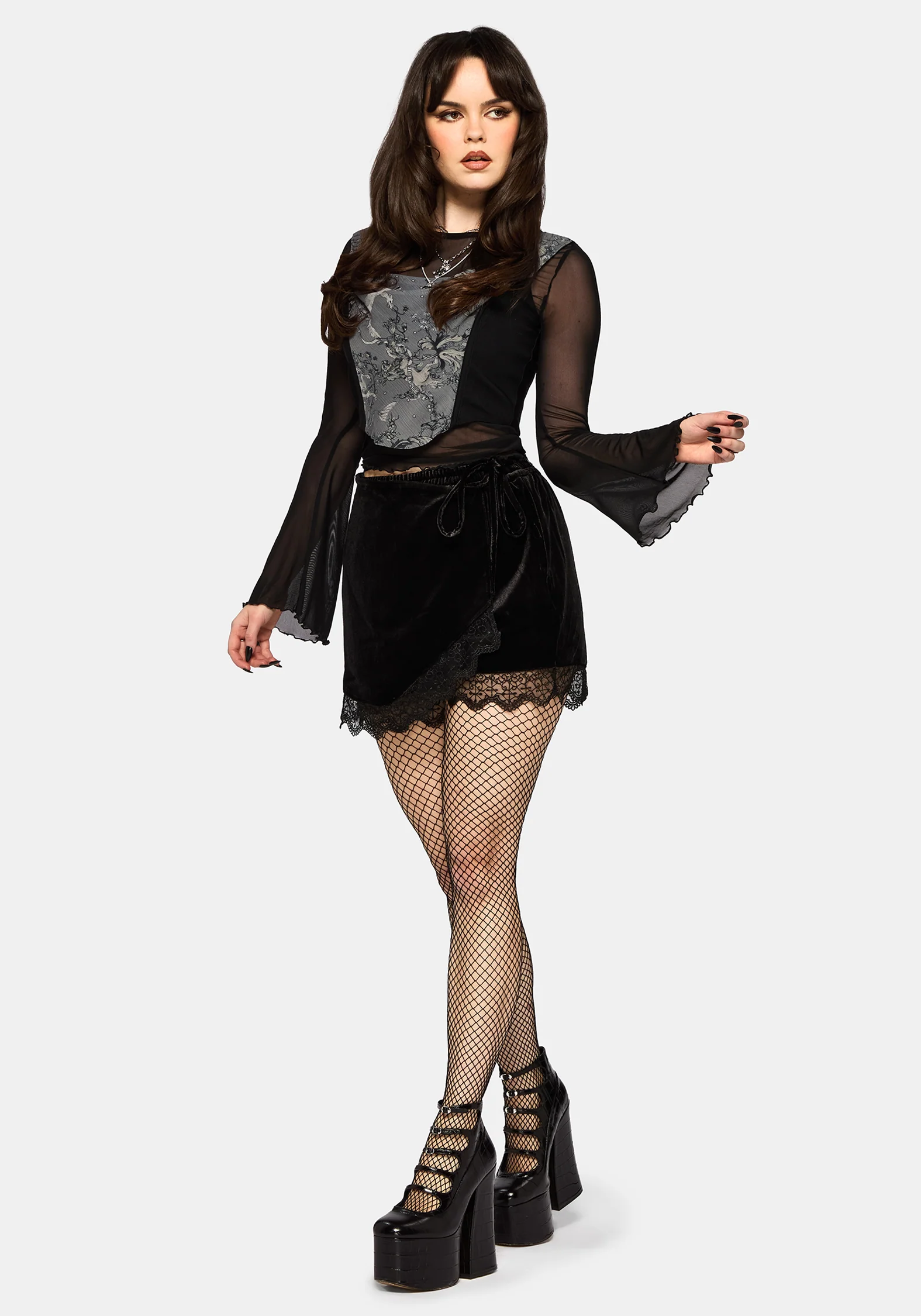 Merunicorn Enchanted Wald Druck Chiffon Kapuze Korsett Top - Image 6
