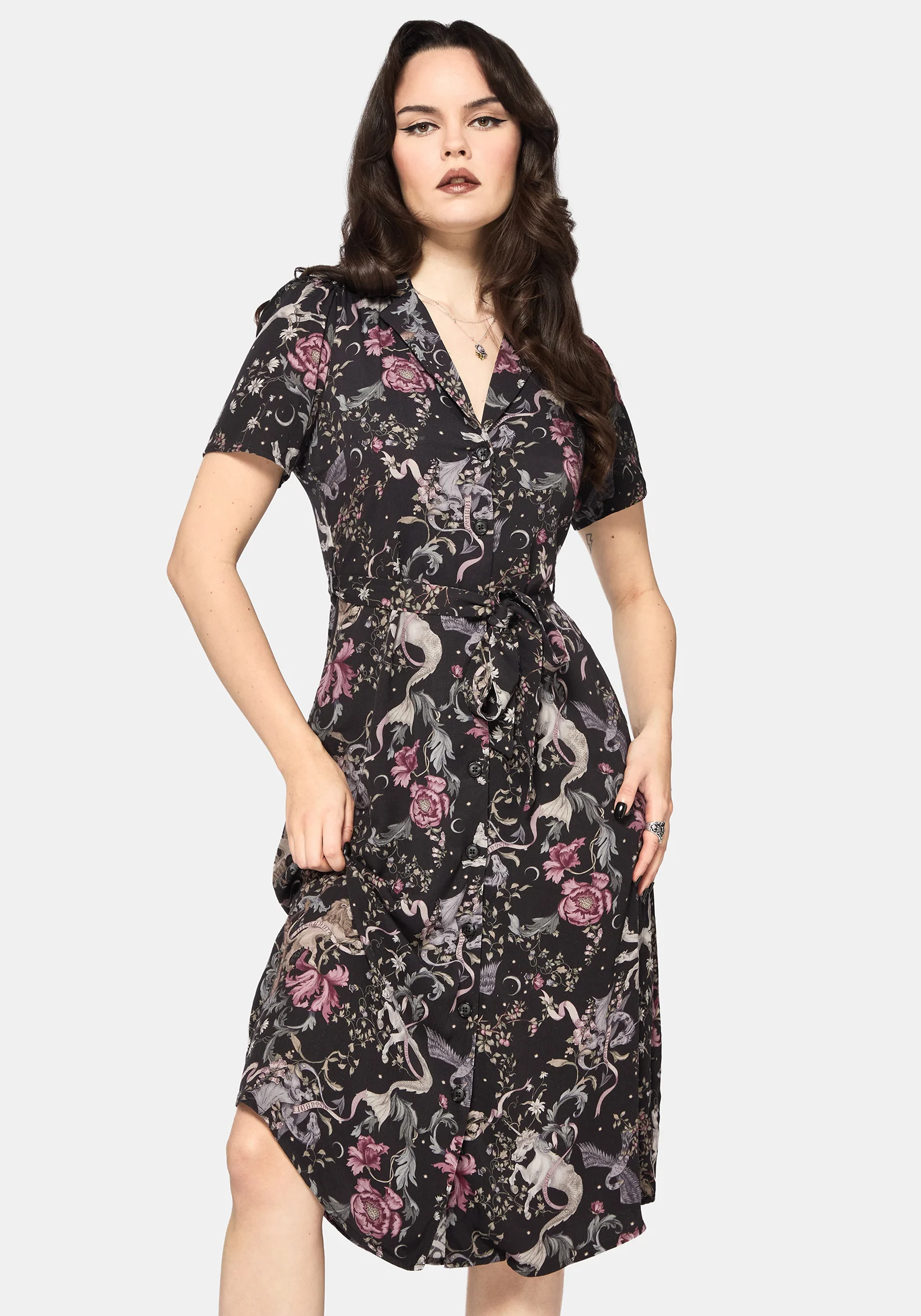 Merunicorn Enchanted Wald Druck Midi Hemd Kleid - Image 6