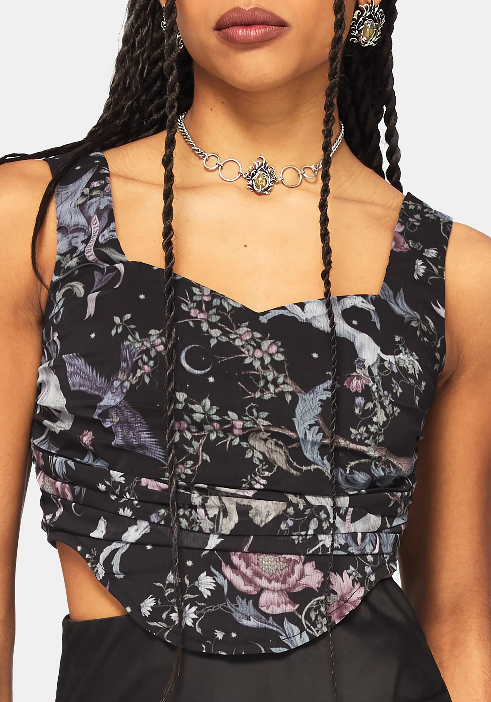 Merunicorn Enchanted Wald Druck Gerafft Korsett Top