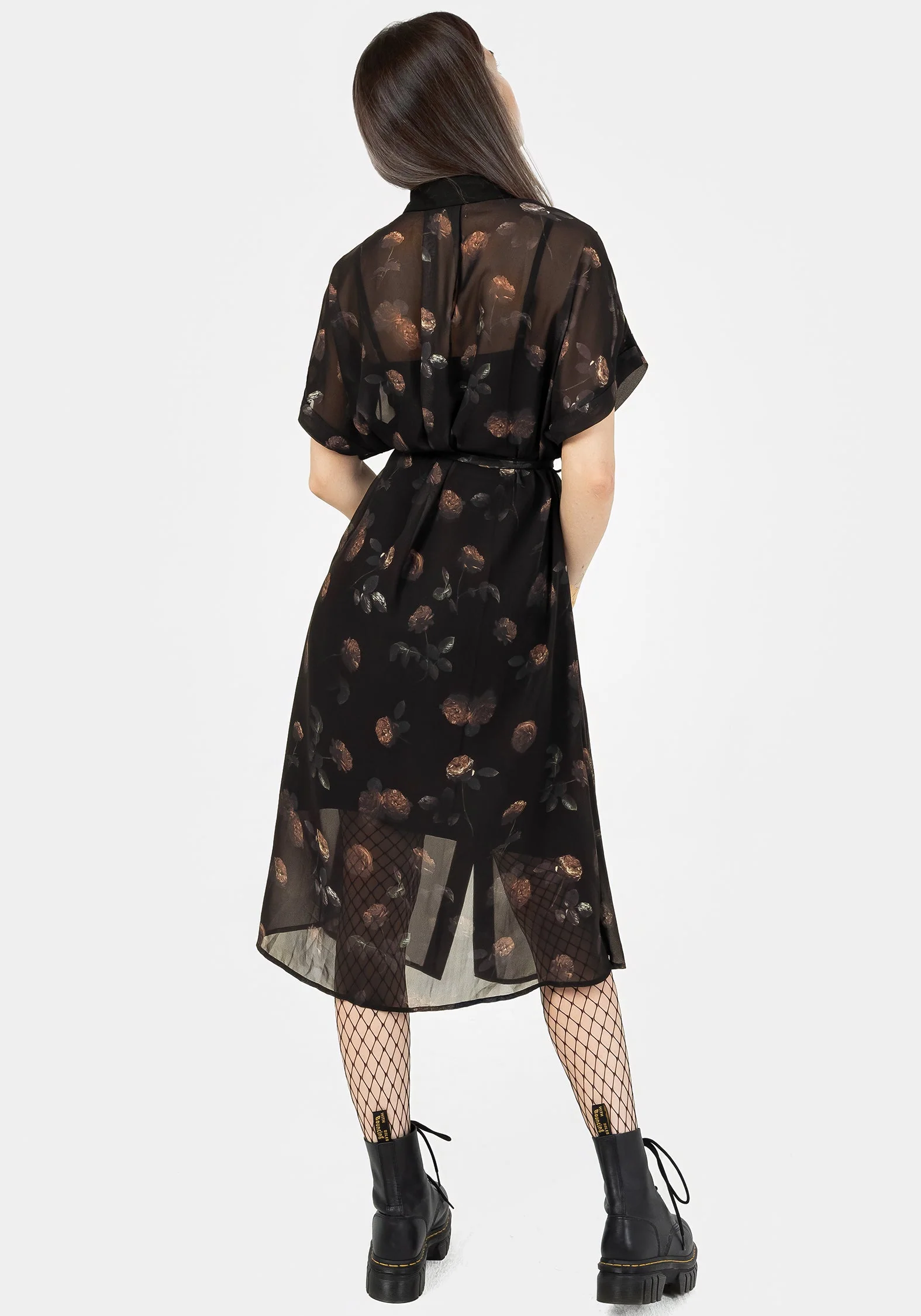 Monica Blumenmuster Chiffon Midi Hemd Kleid - Image 3