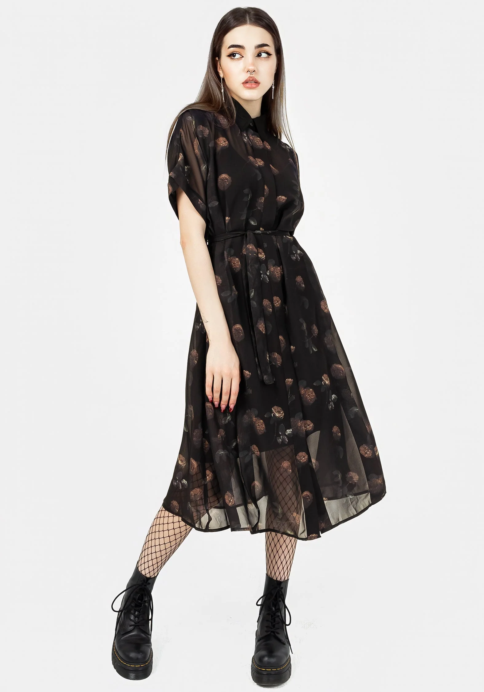 Monica Blumenmuster Chiffon Midi Hemd Kleid - Image 5