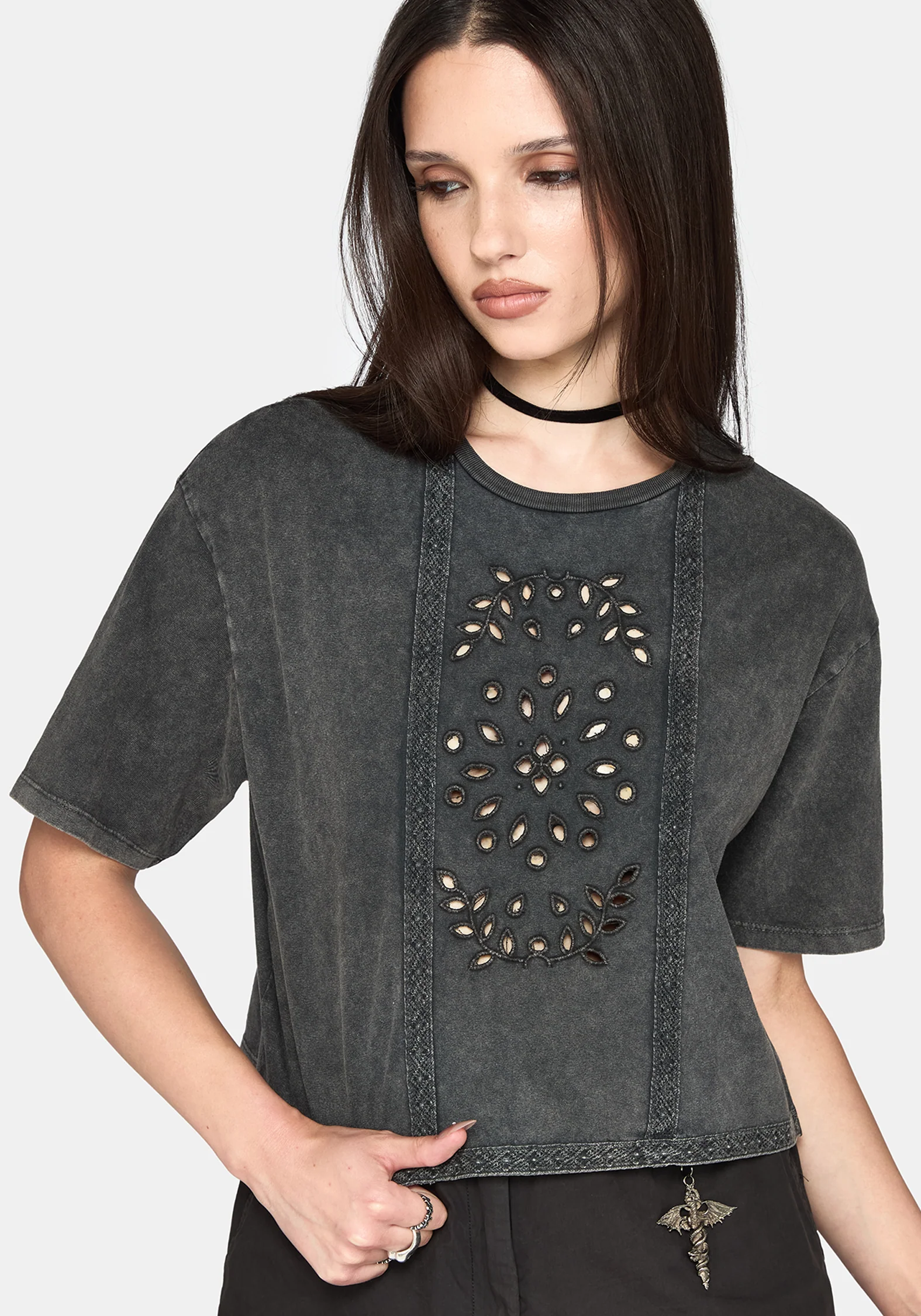 Morgan Cutwork Crop Boxy T-Shirt
