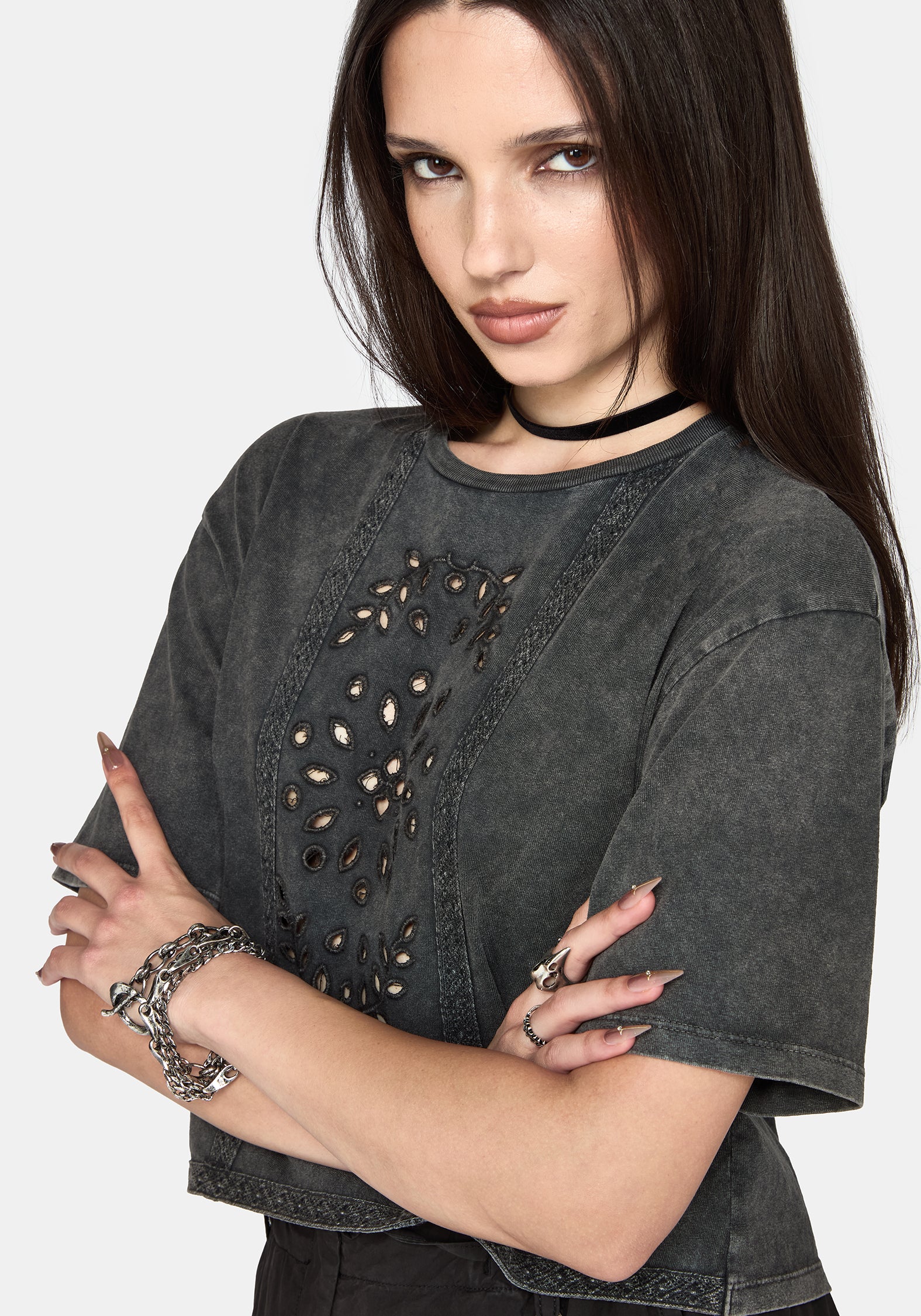 Morgan Cutwork Crop Boxy T-Shirt - Image 5