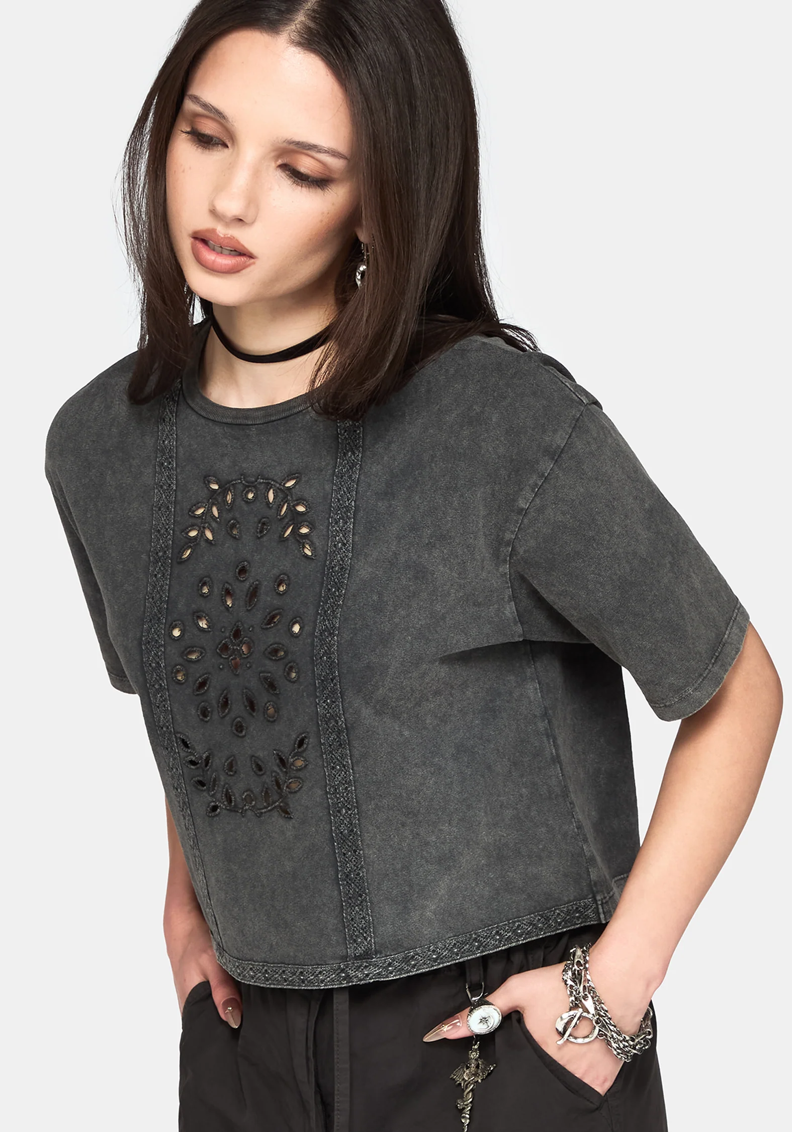 Morgan Cutwork Crop Boxy T-Shirt - Image 7