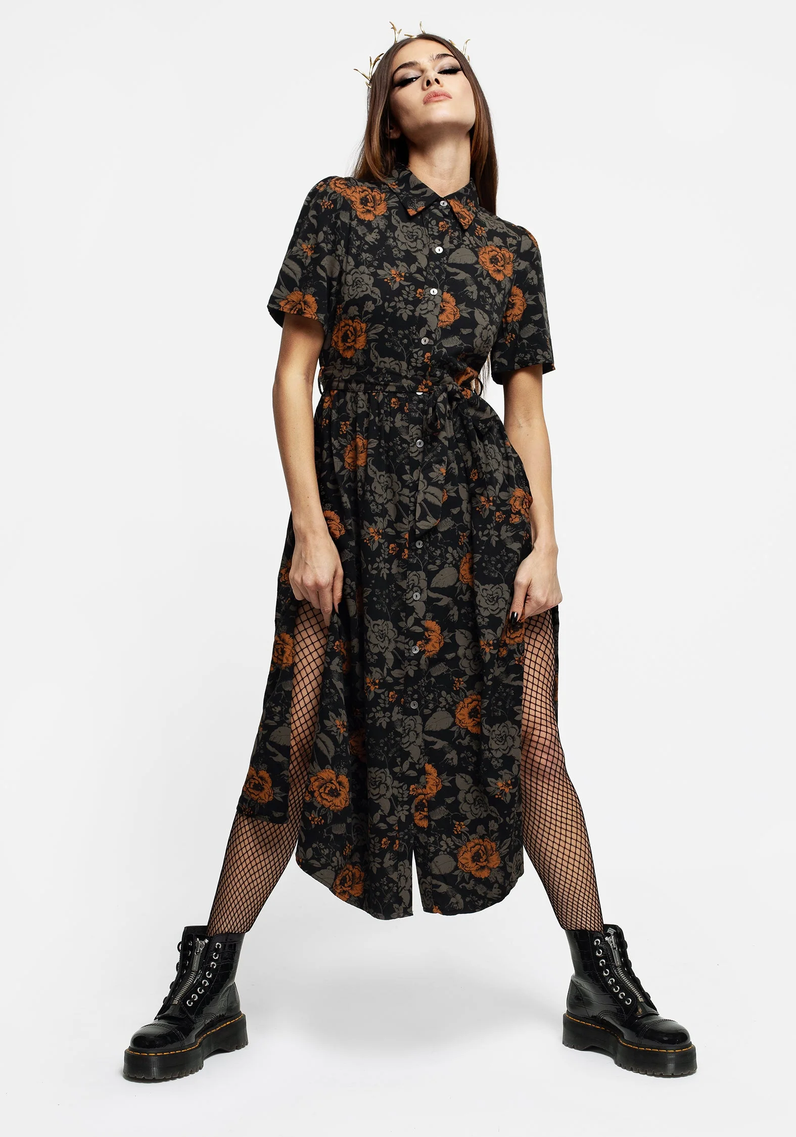 Mortify Blumenmuster Druck Midi Hemd Kleid - Image 4