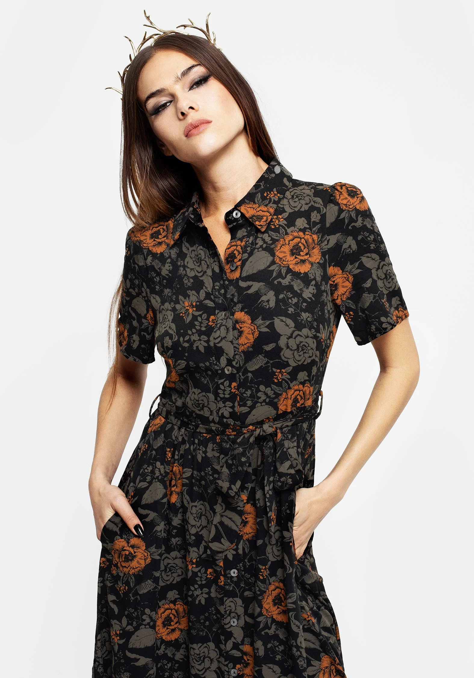 Mortify Blumenmuster Druck Midi Hemd Kleid - Image 6