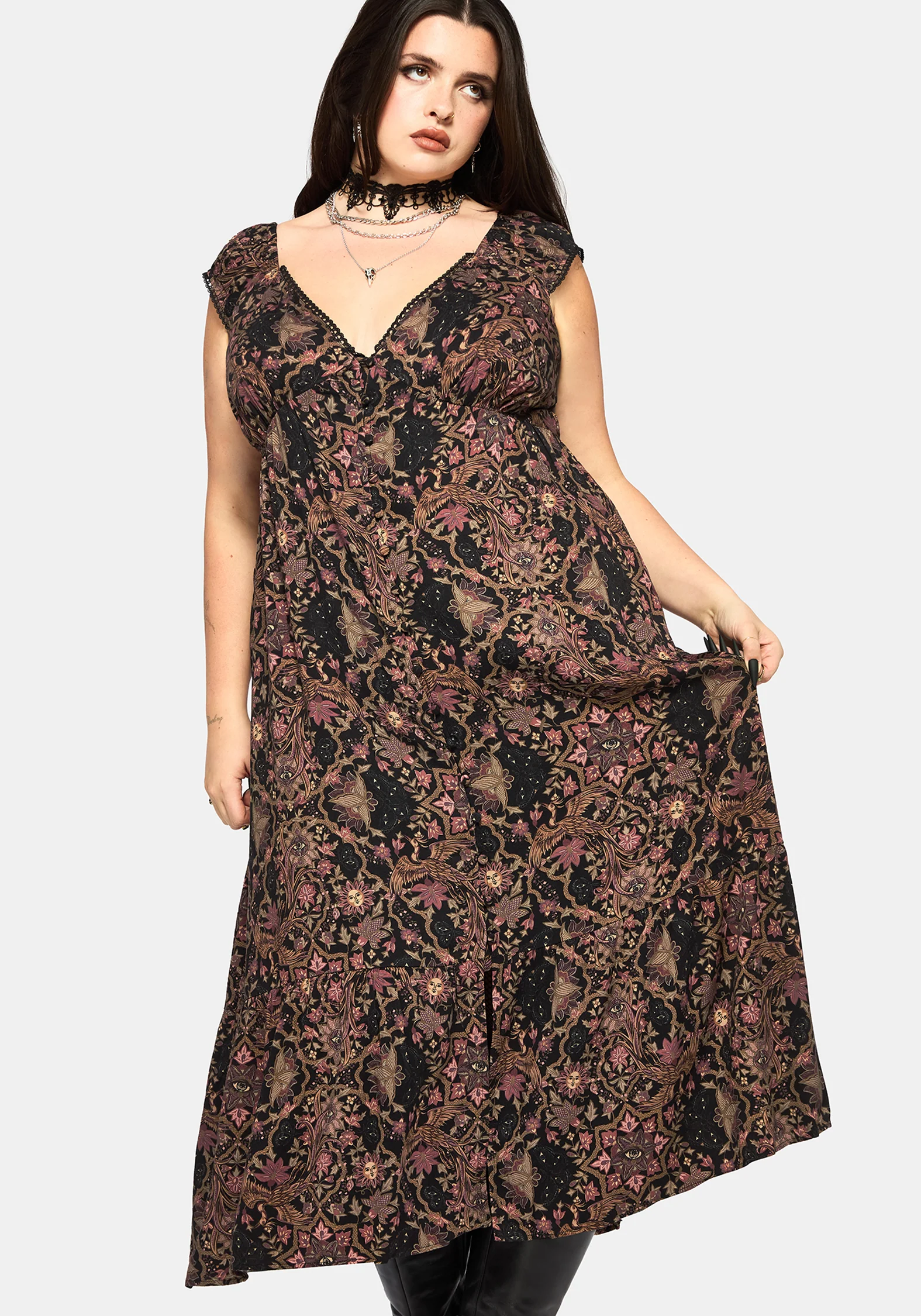 Mythos Druck Milkmaid Rüsche Midaxi Kleid - Image 10