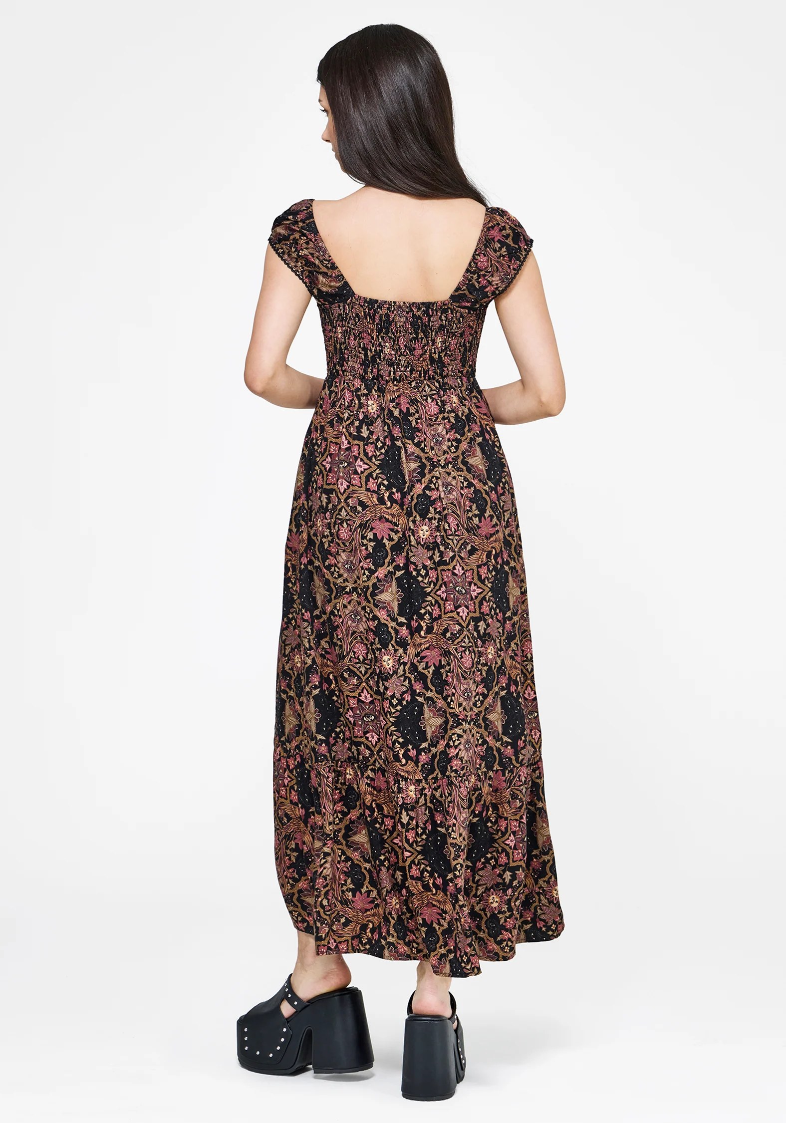 Mythos Druck Milkmaid Rüsche Midaxi Kleid - Image 3