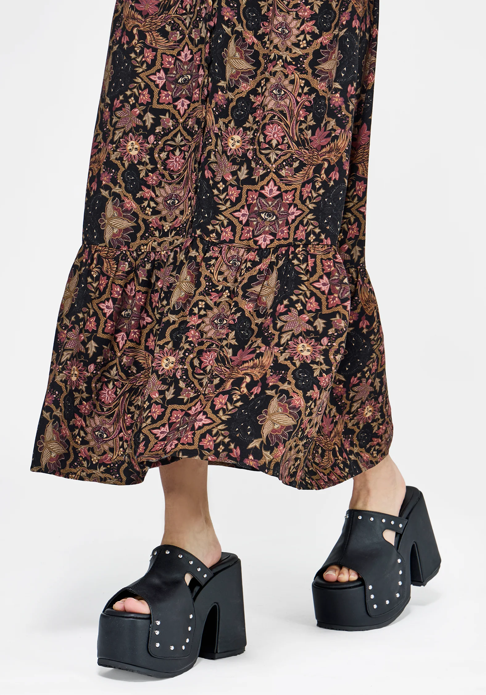 Mythos Druck Milkmaid Rüsche Midaxi Kleid - Image 6