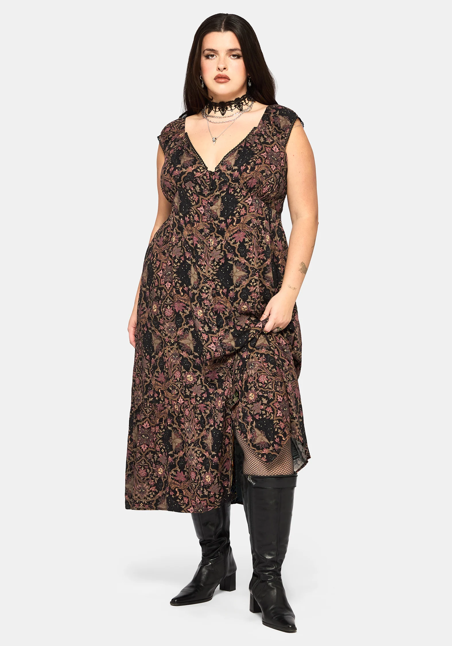 Mythos Druck Milkmaid Rüsche Midaxi Kleid - Image 8