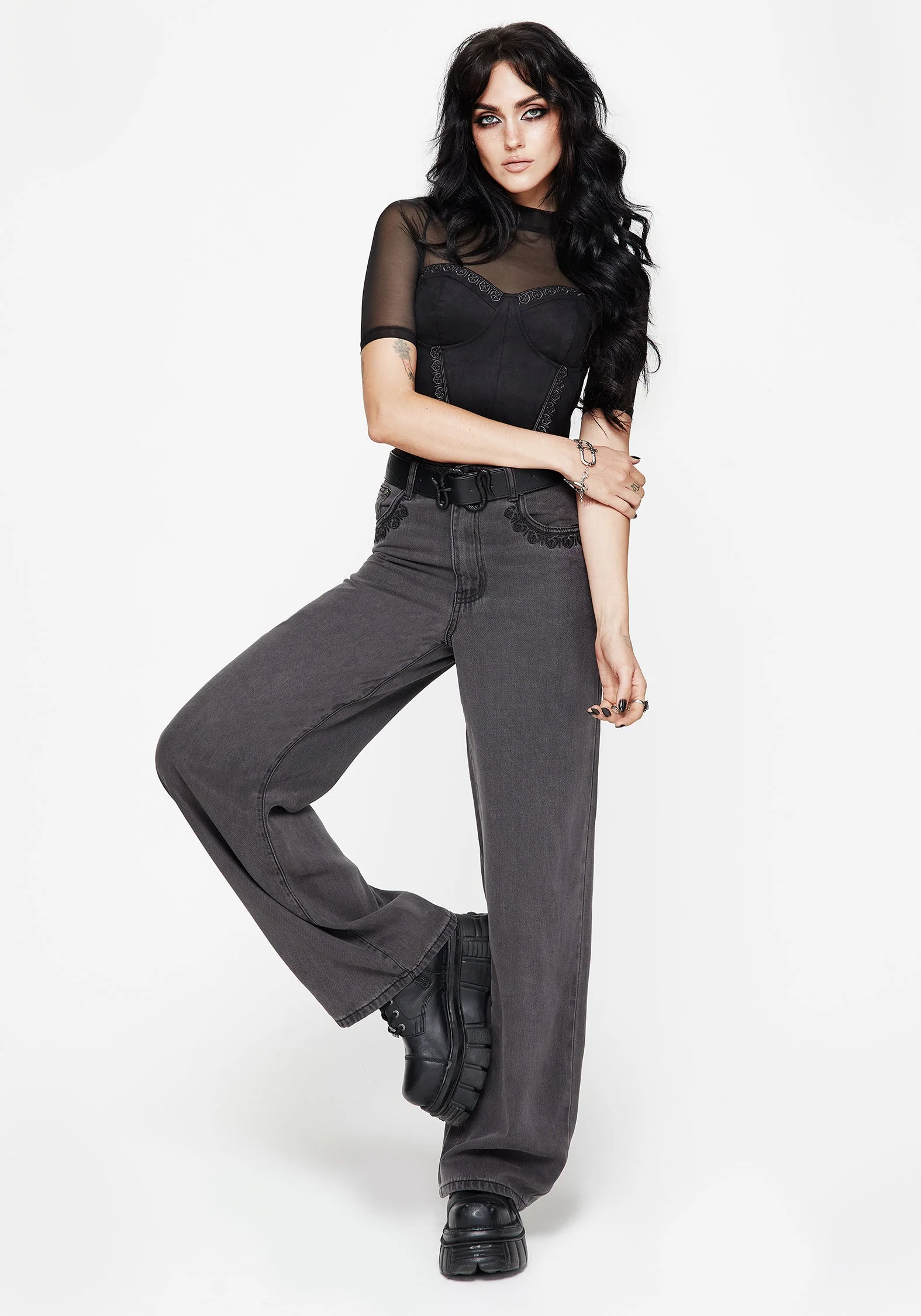 Nara Weit Bein Abgenutzt Gothic Embroidery Jeans - Image 4