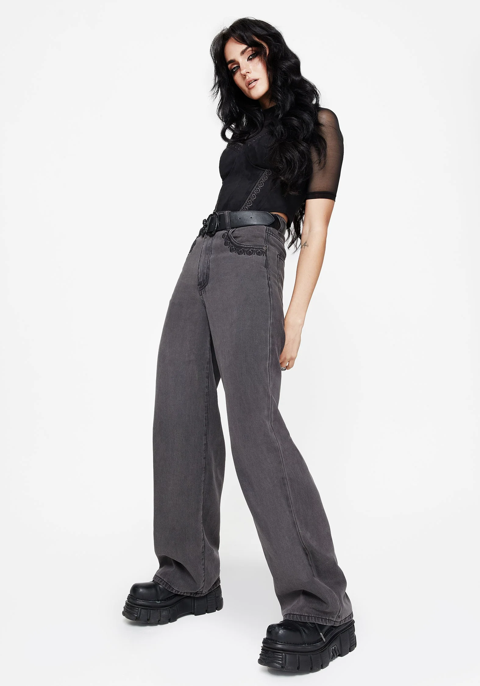 Nara Weit Bein Abgenutzt Gothic Embroidery Jeans - Image 5