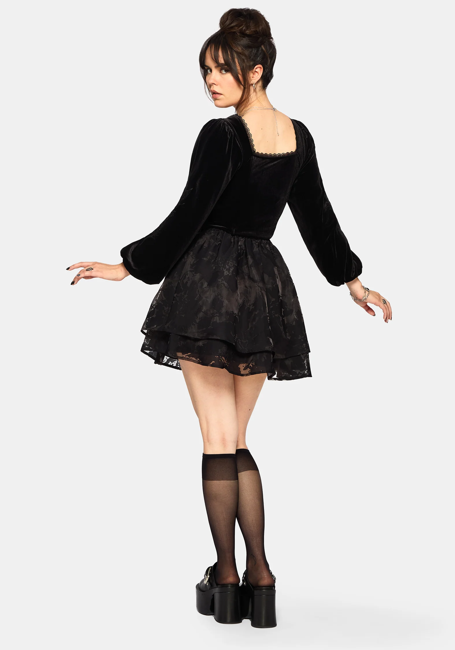 Nelle Velours Bestickt Puffärmel Ärmel Korsett Top - Image 3