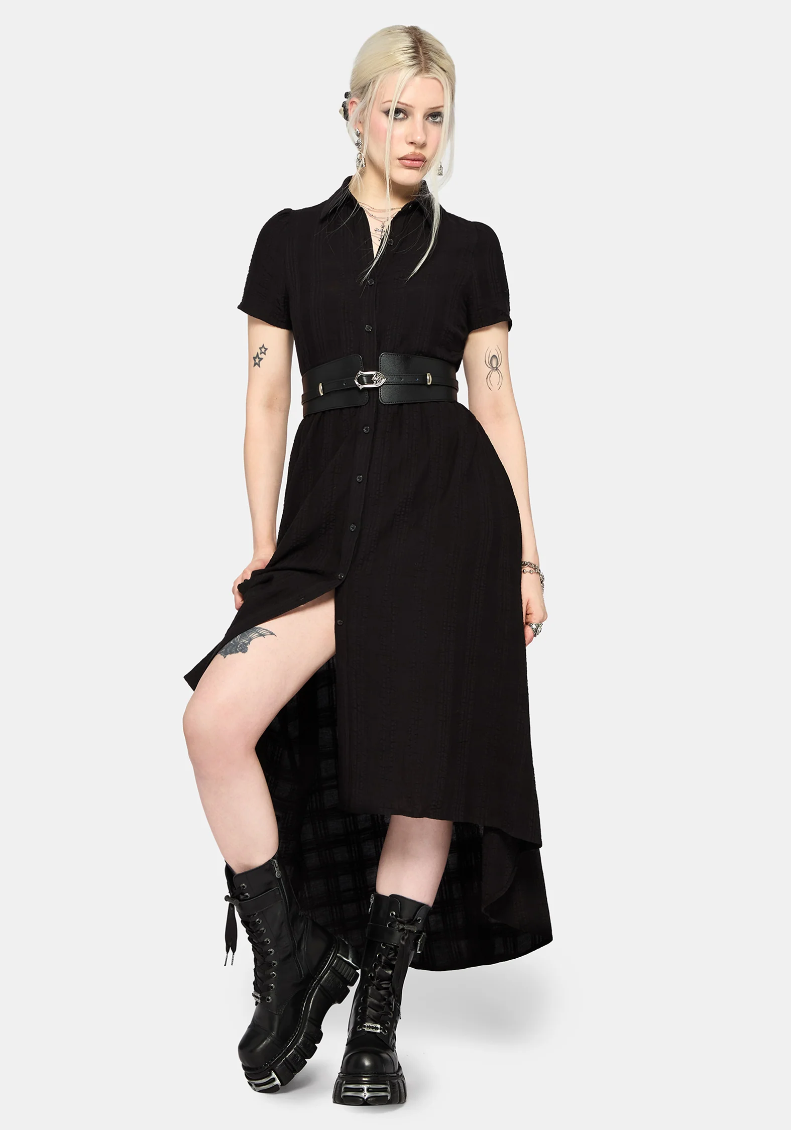 Nephra Krawatte Taille Midi Hemd Kleid