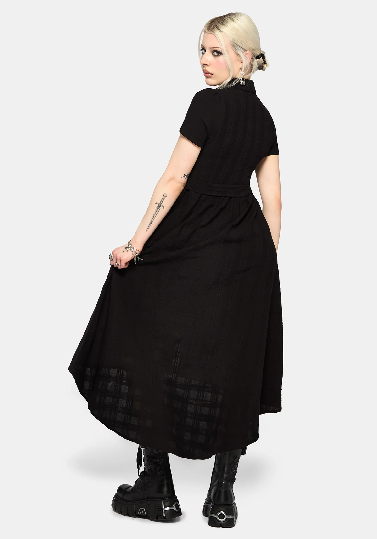 Nephra Krawatte Taille Midi Hemd Kleid - Image 3