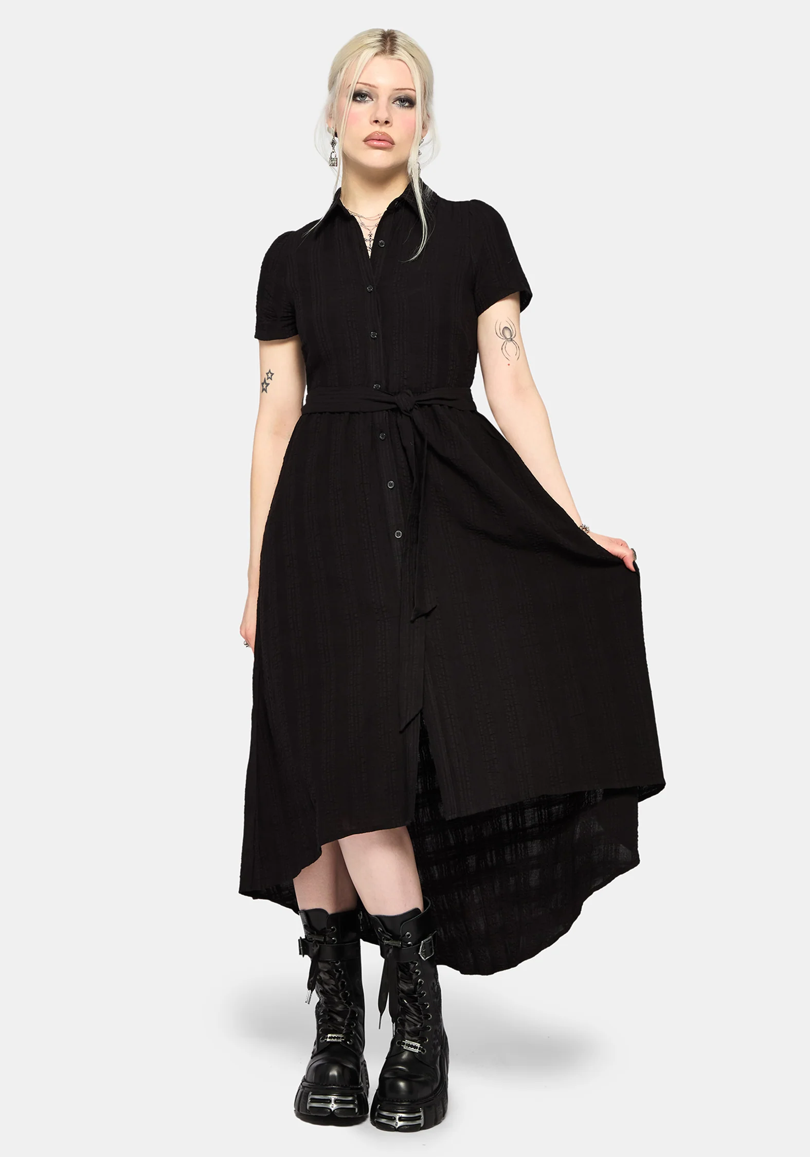 Nephra Krawatte Taille Midi Hemd Kleid - Image 4