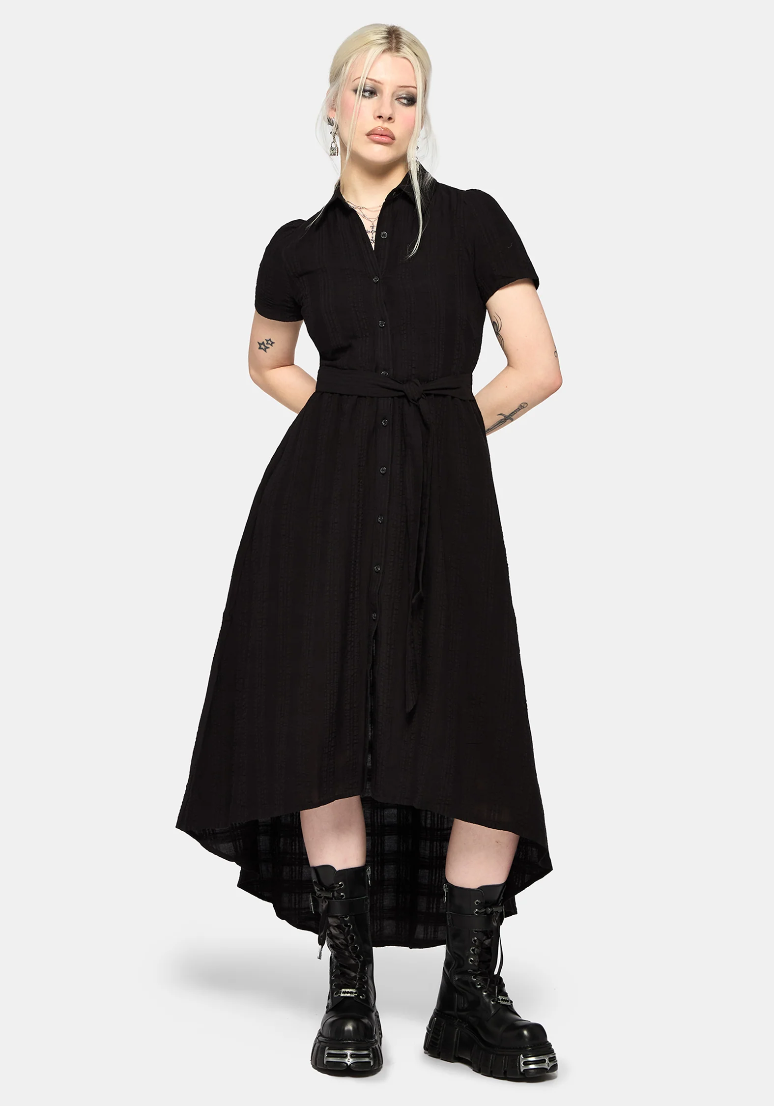 Nephra Krawatte Taille Midi Hemd Kleid - Image 5