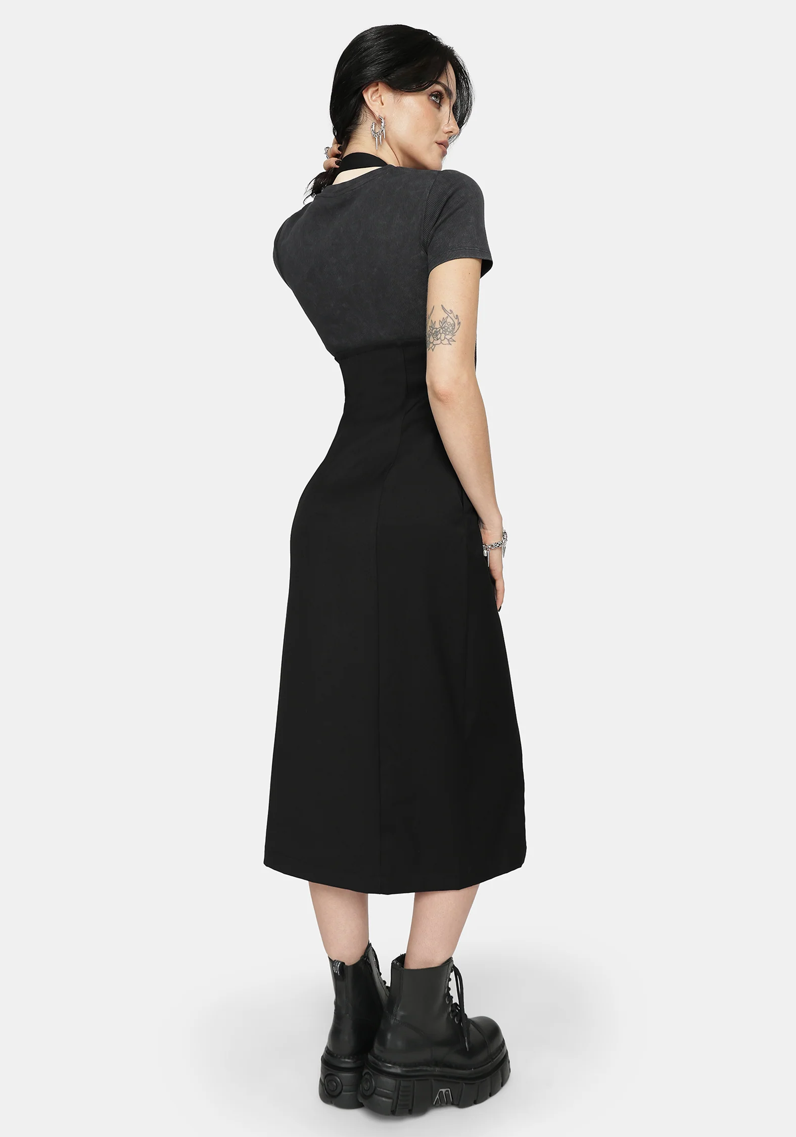 New Alter Neckholder Hals Schürzenkleid Midi Kleid - Schwarz - Image 3