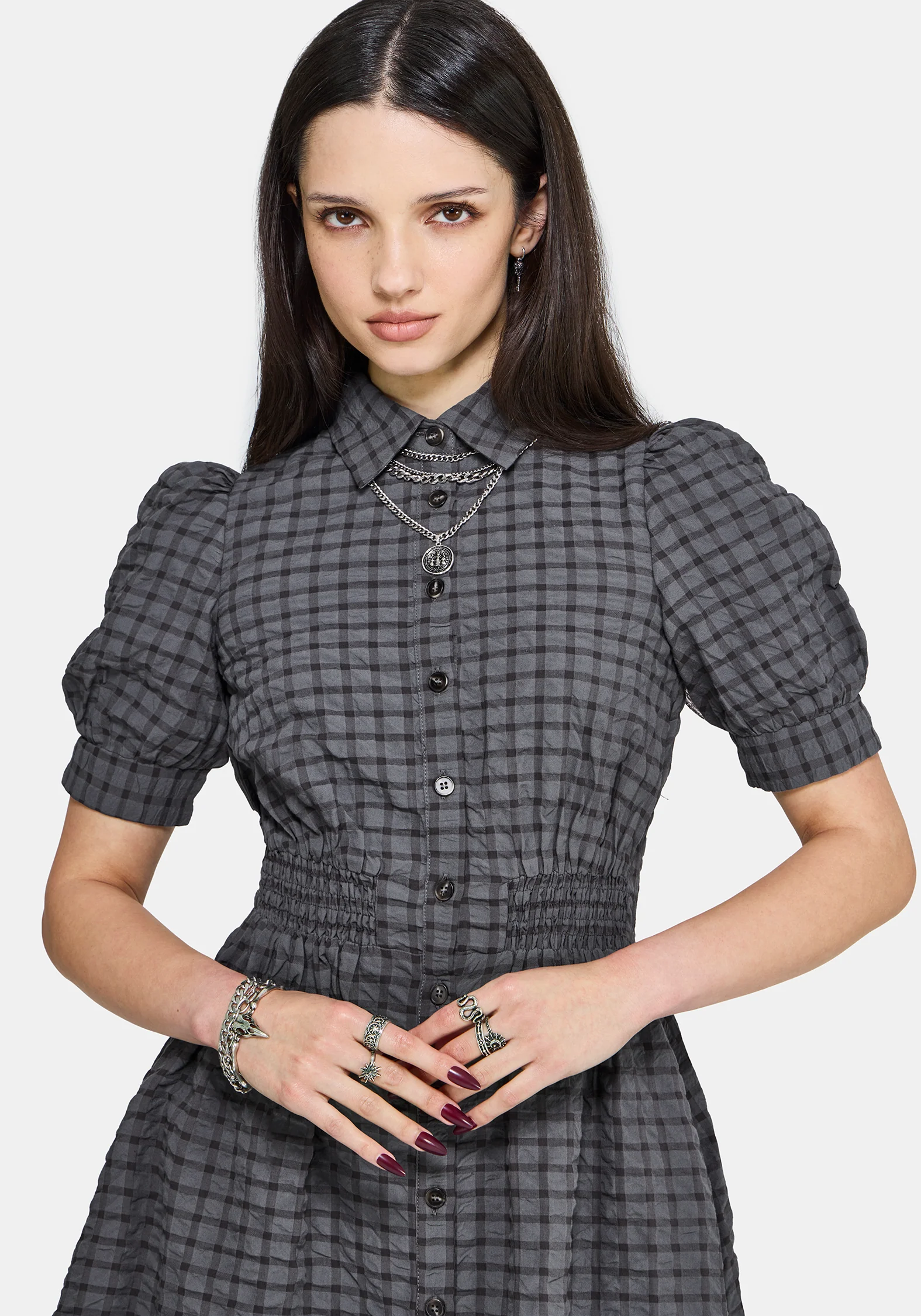 Nimira Prüfen Puffärmel Ärmel Mini Kleid - Image 4