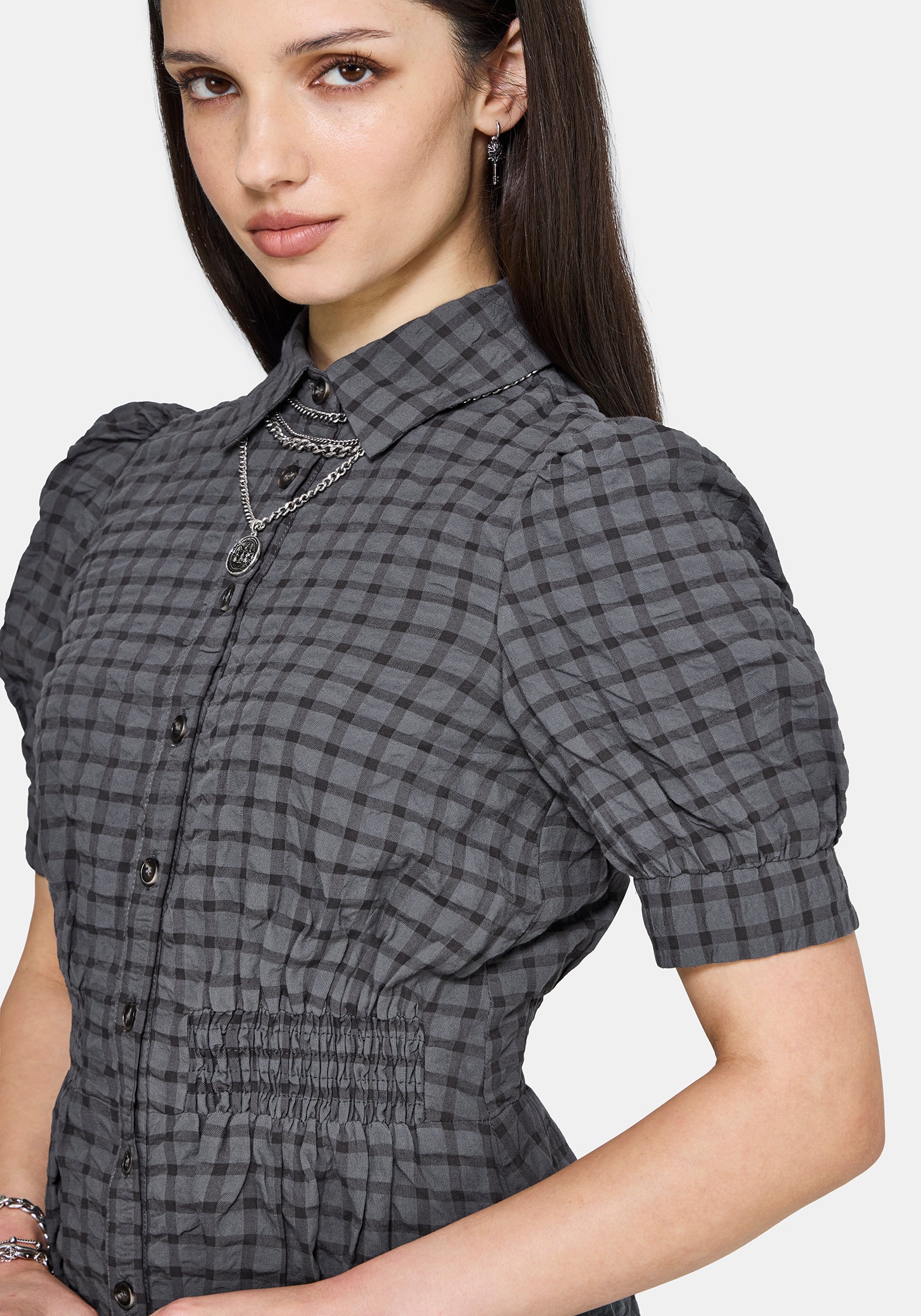 Nimira Prüfen Puffärmel Ärmel Mini Kleid - Image 6