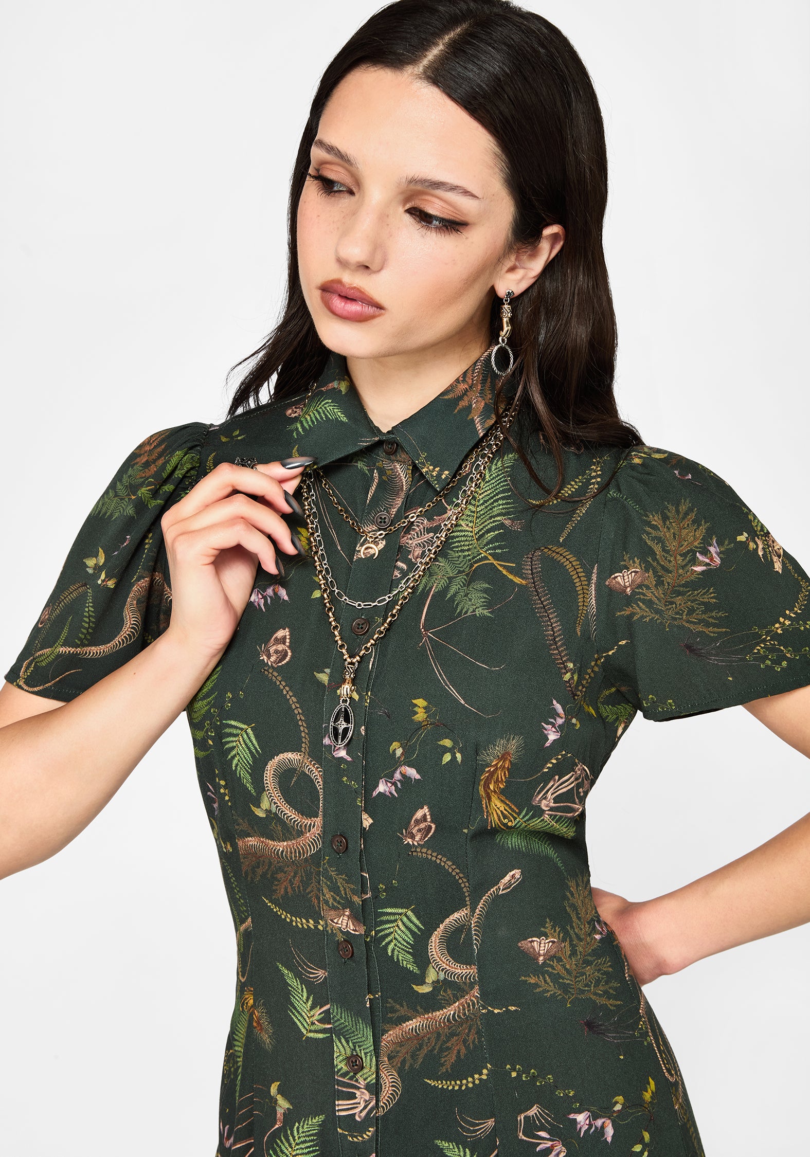 Noctaris Print Fitted Midi Shirt Dress - Image 2