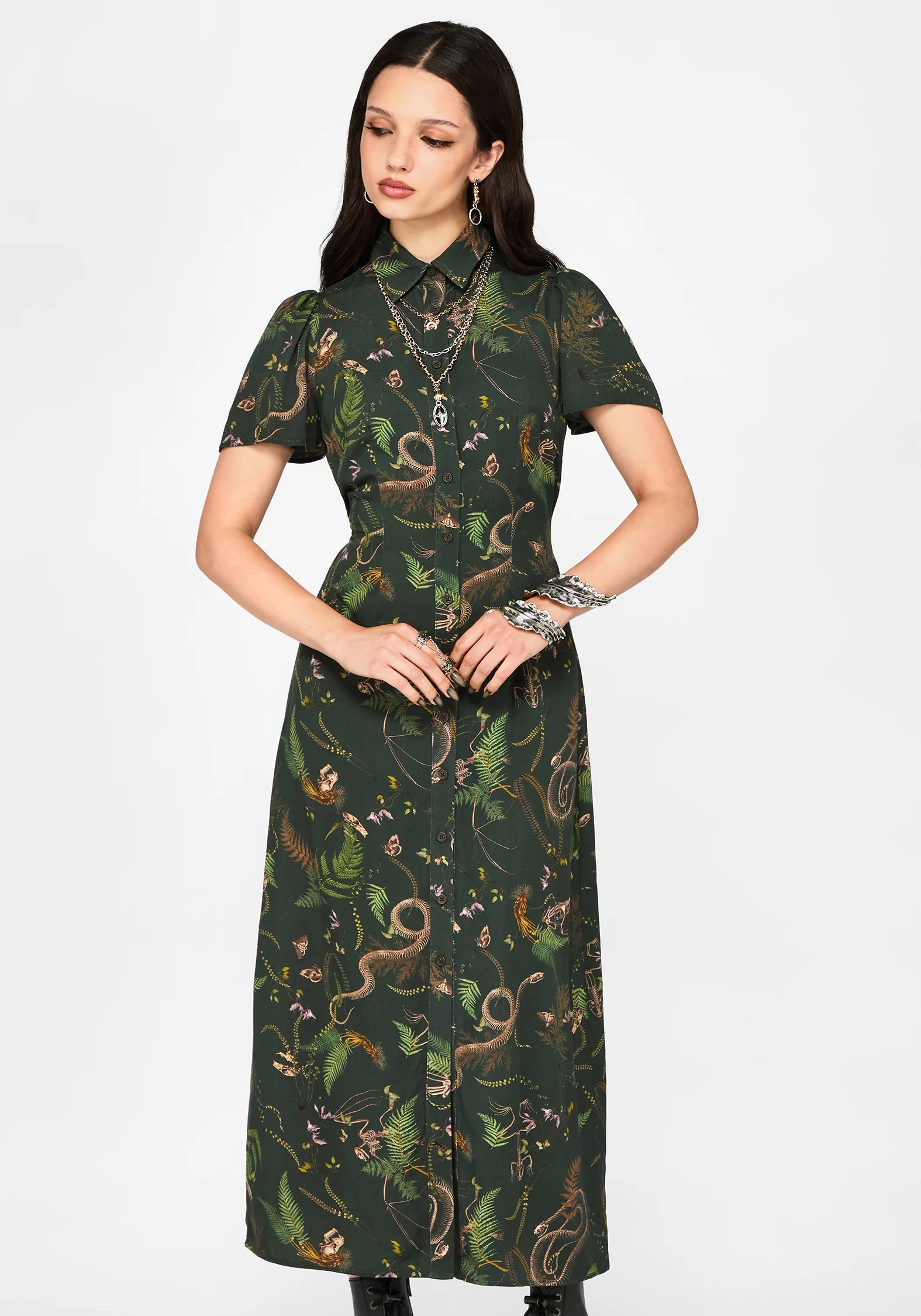 Noctaris Print Fitted Midi Shirt Dress - Image 5