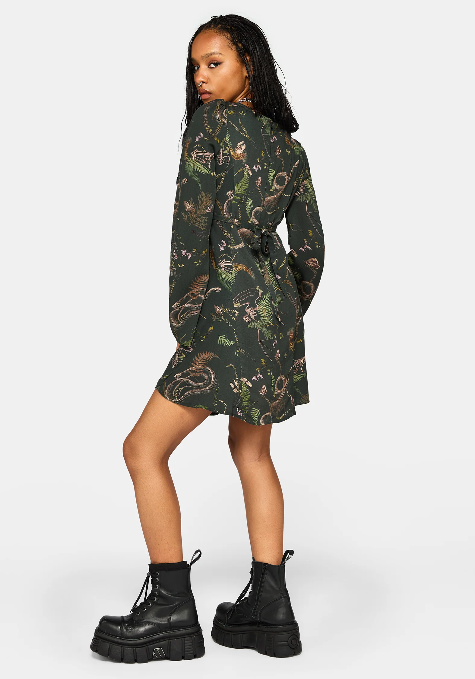 Noctaris Print Flared Sleeve Mini Dress - Image 4