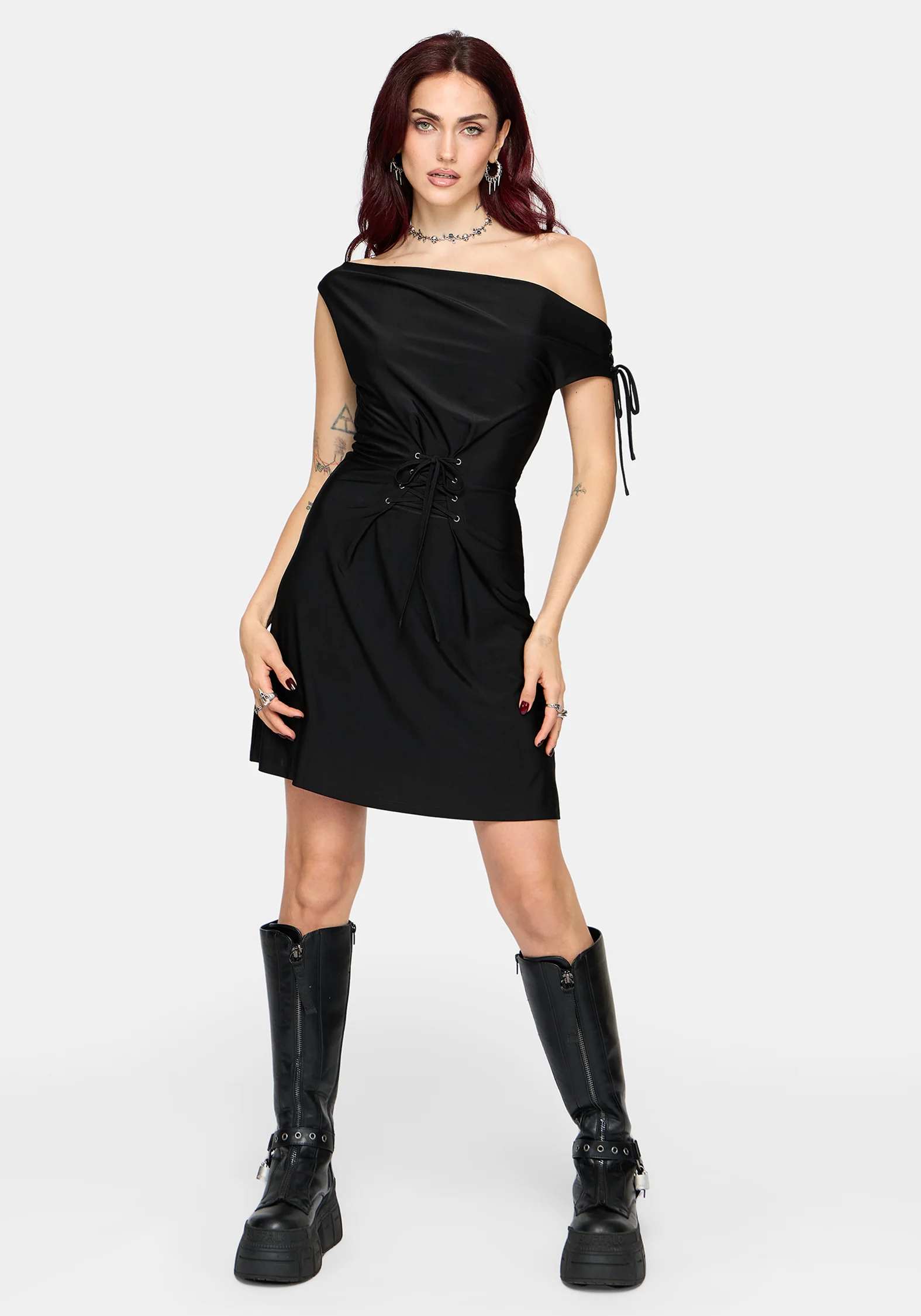 Noctavia Cowl Neck Lace up Mini Dress - Image 3