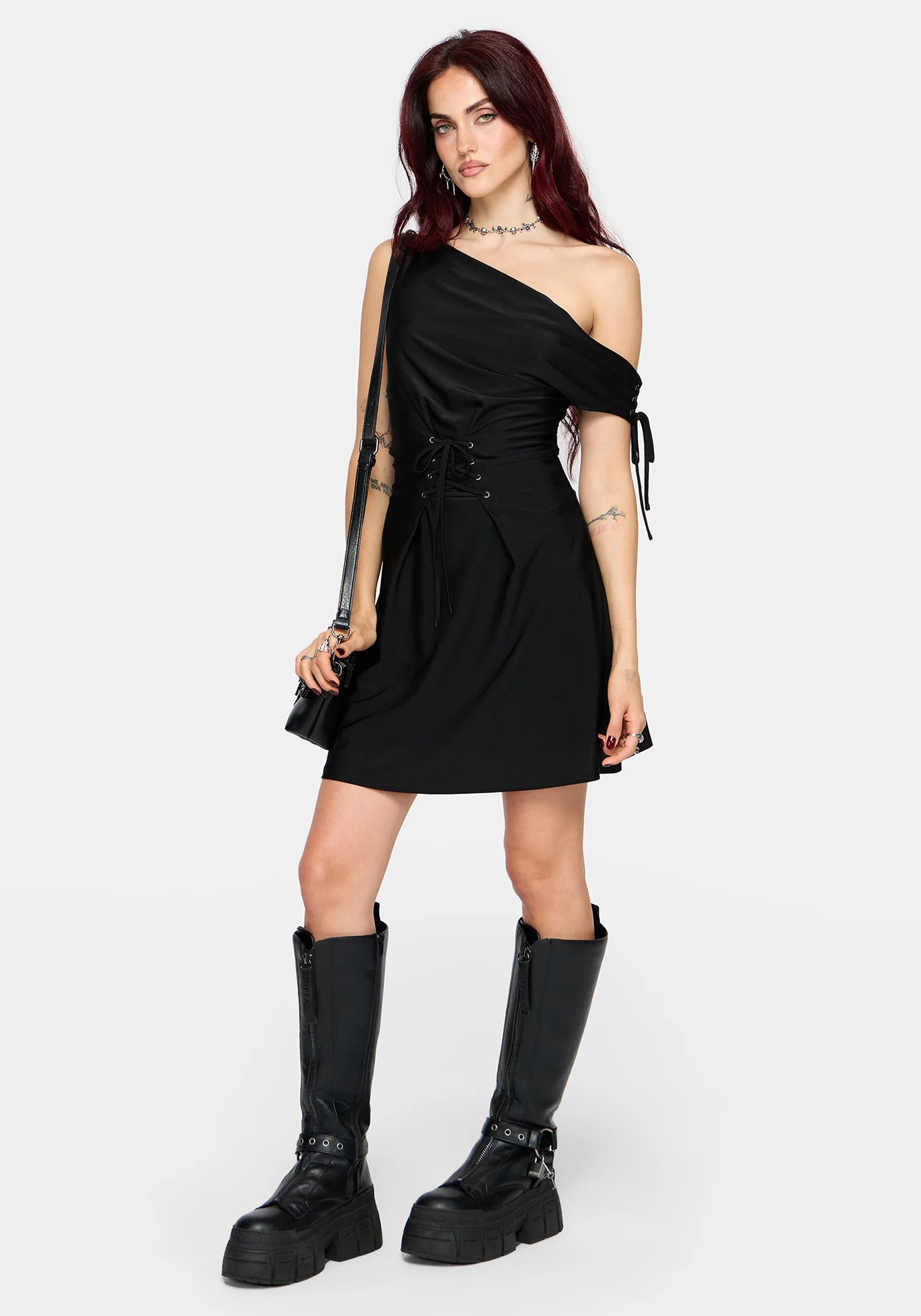 Noctavia Cowl Neck Lace up Mini Dress - Image 7