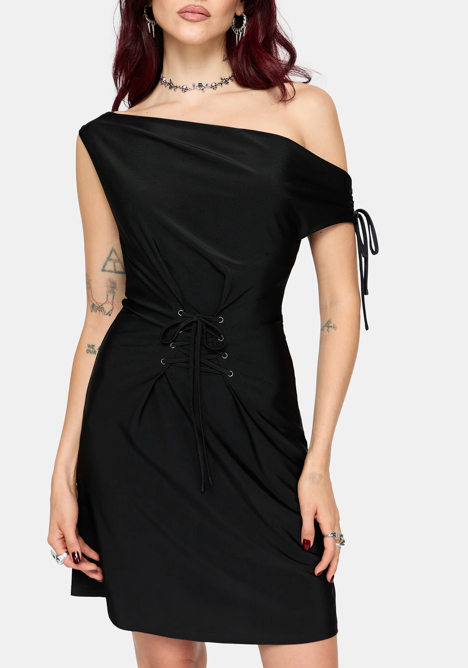 Noctavia Cowl Neck Lace up Mini Dress - Image 9