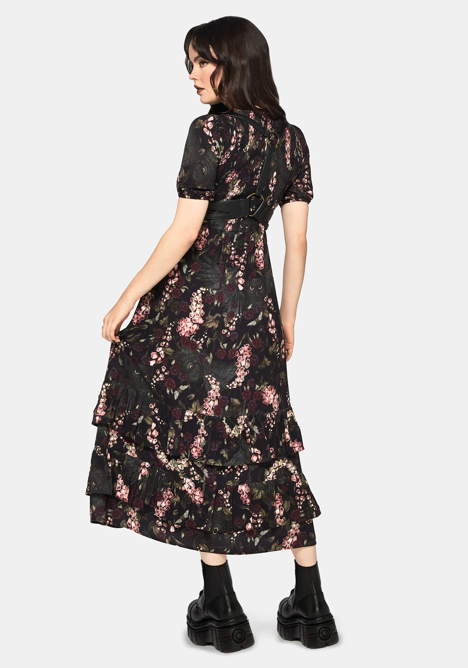 Noctua Eule Fingerhut Bedruckt Gestuft Midaxi Kleid - Image 3