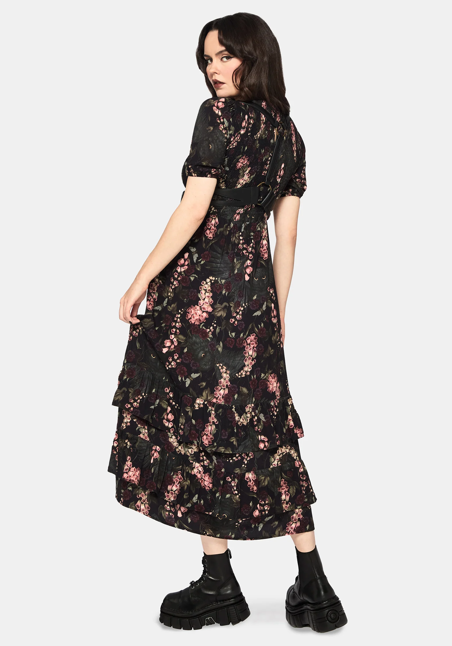 Noctua Eule Fingerhut Bedruckt Gestuft Midaxi Kleid - Image 5