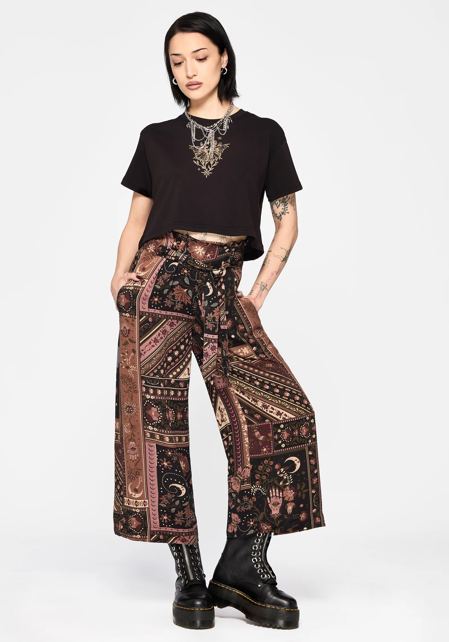 Nola Folk Patchwork Print Paperbag Culotte - Image 2