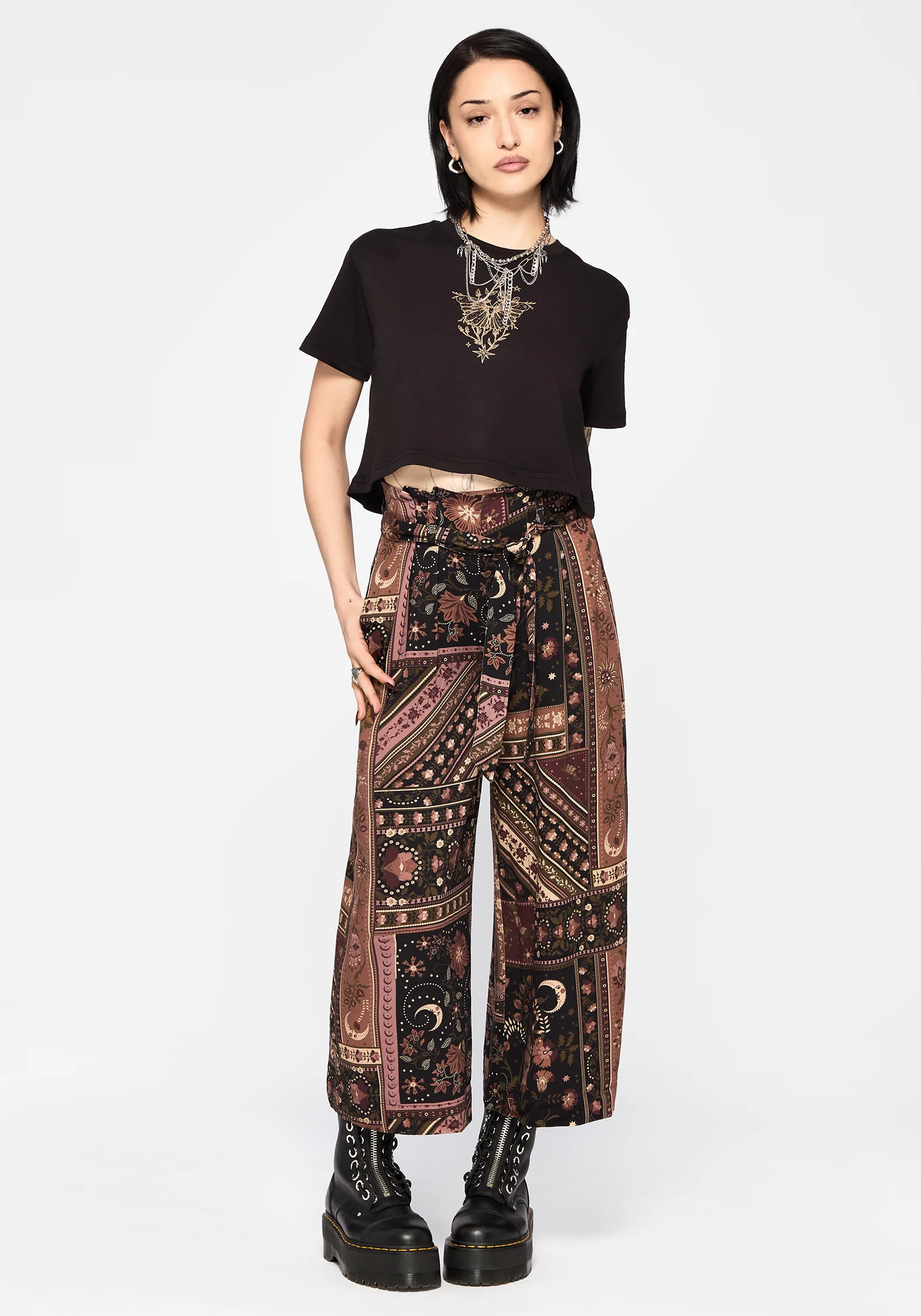 Nola Folk Patchwork Print Paperbag Culotte - Image 3
