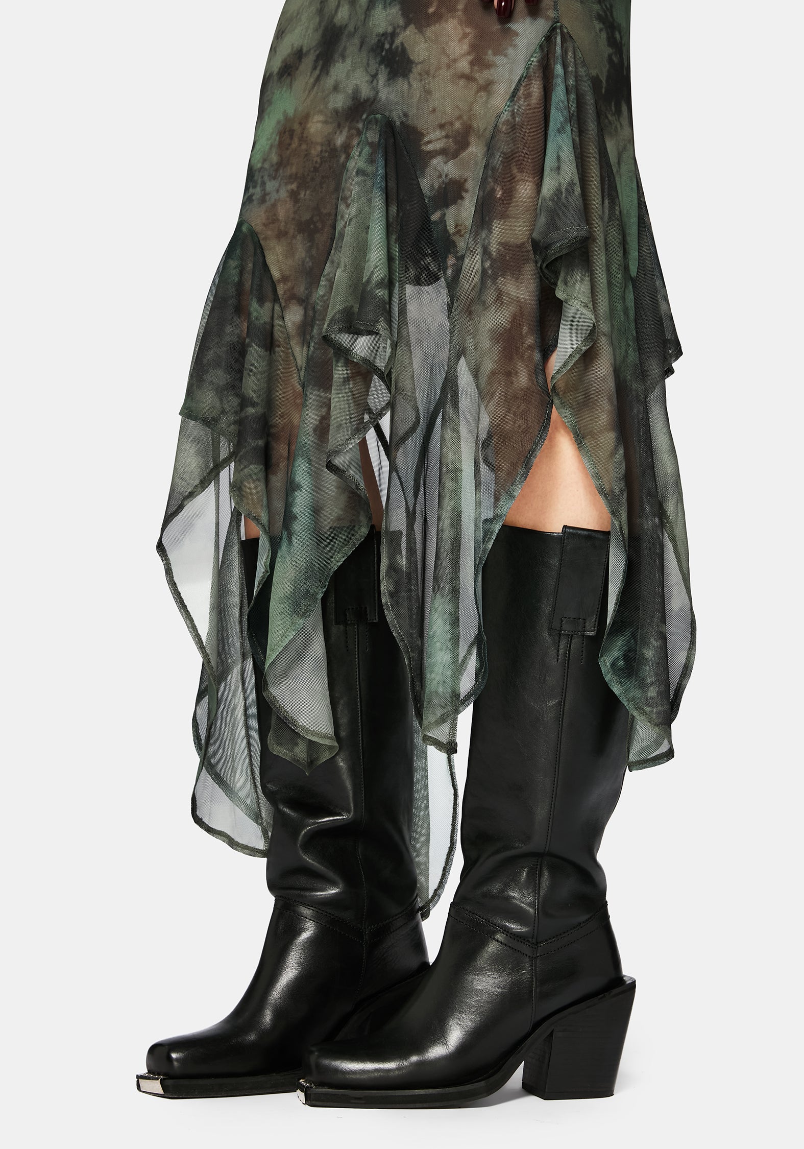 Nova Mesh Lang Ärmel Krawatte Färbung Maxi Kleid - Image 5