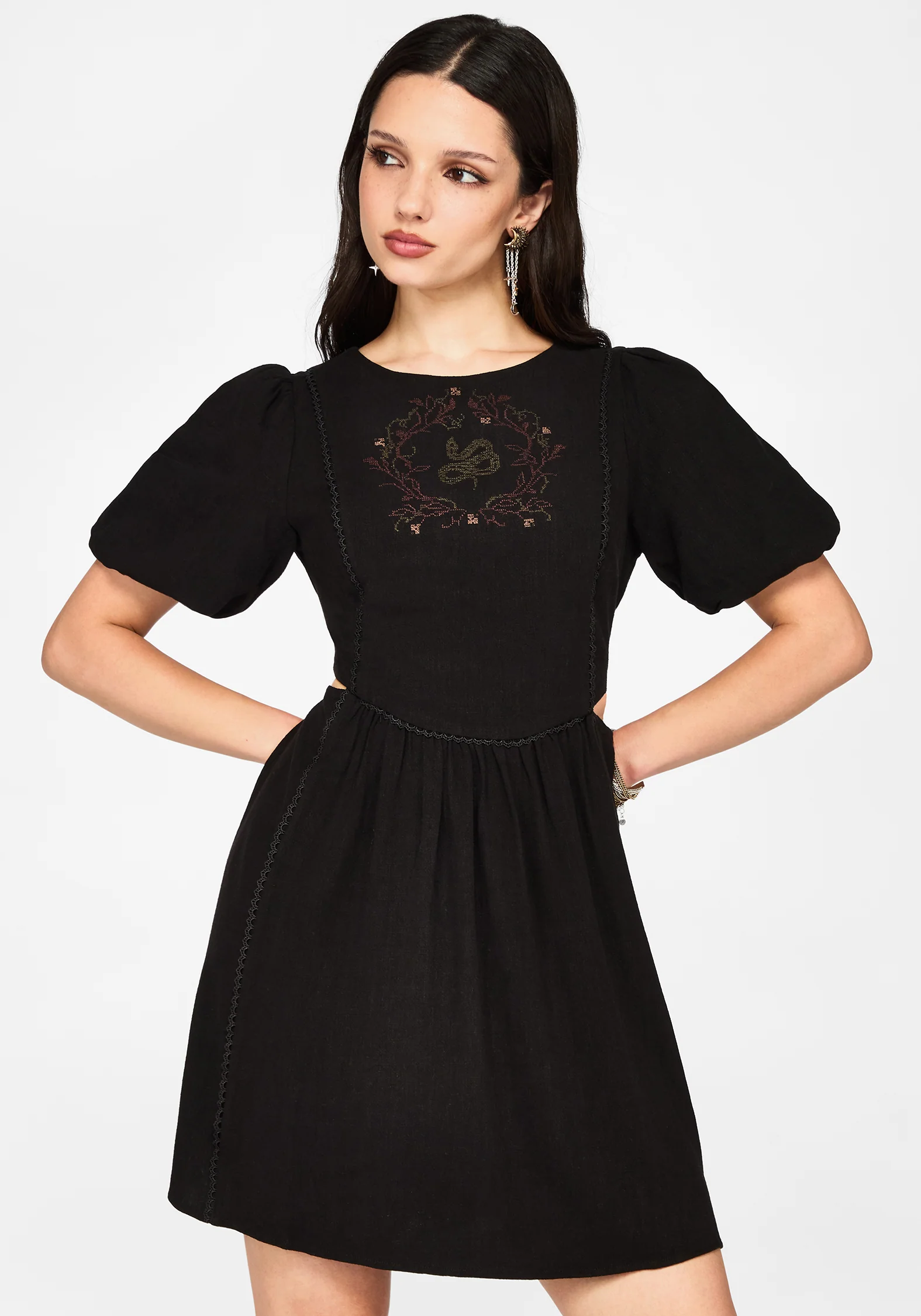 Ophidian Embroidered Cut Out Mini Dress