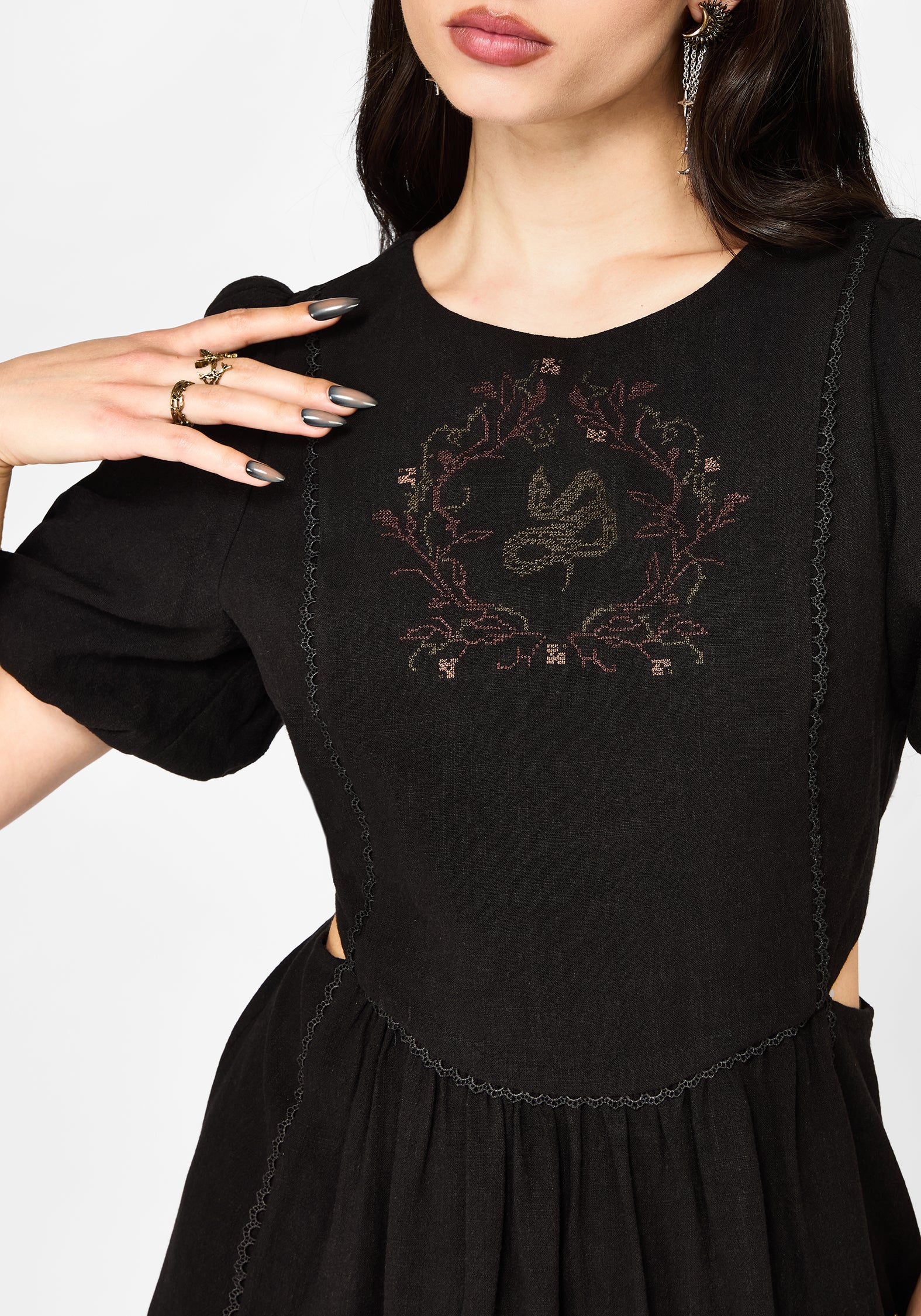Ophidian Embroidered Cut Out Mini Dress - Image 4