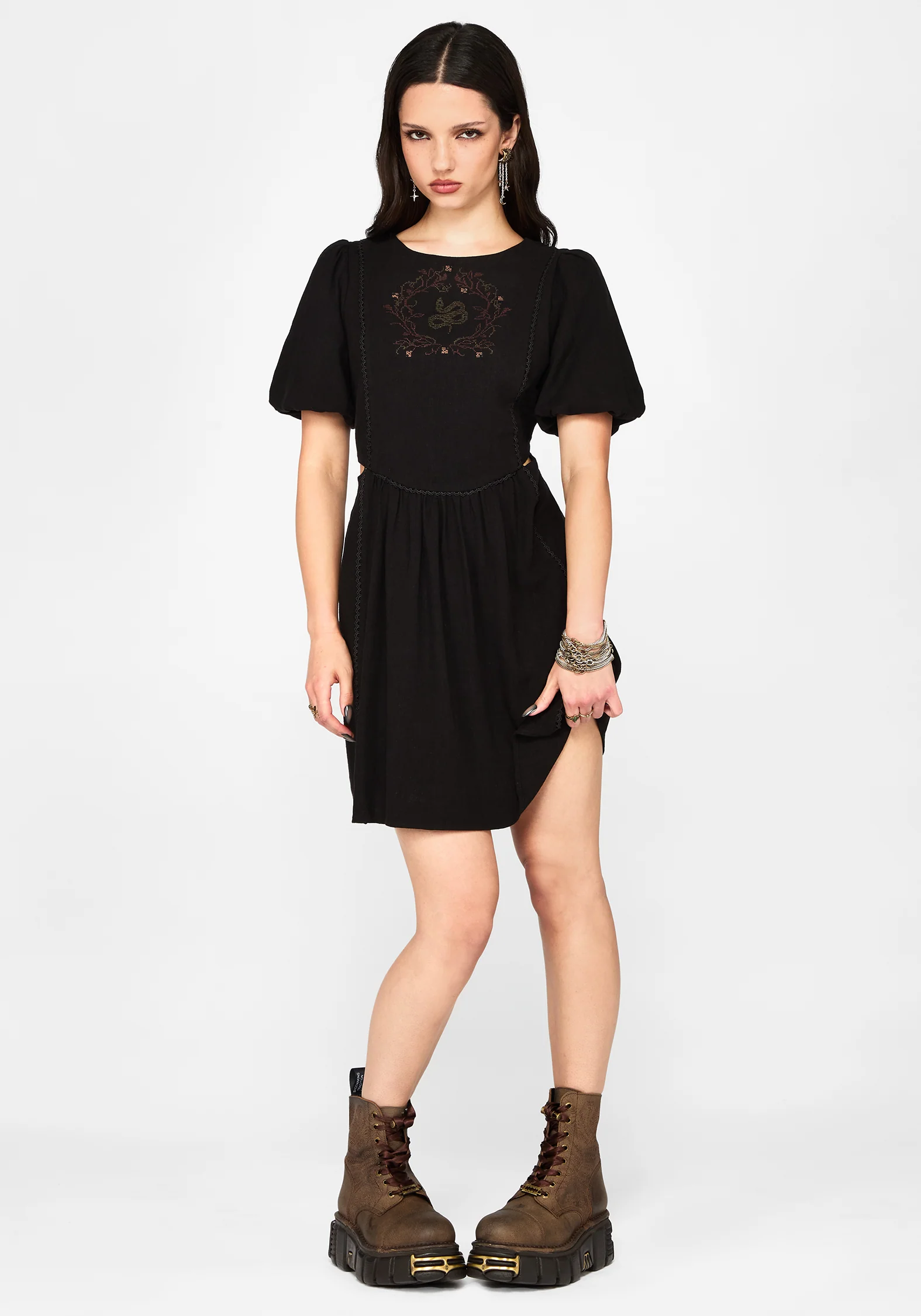 Ophidian Embroidered Cut Out Mini Dress - Image 5